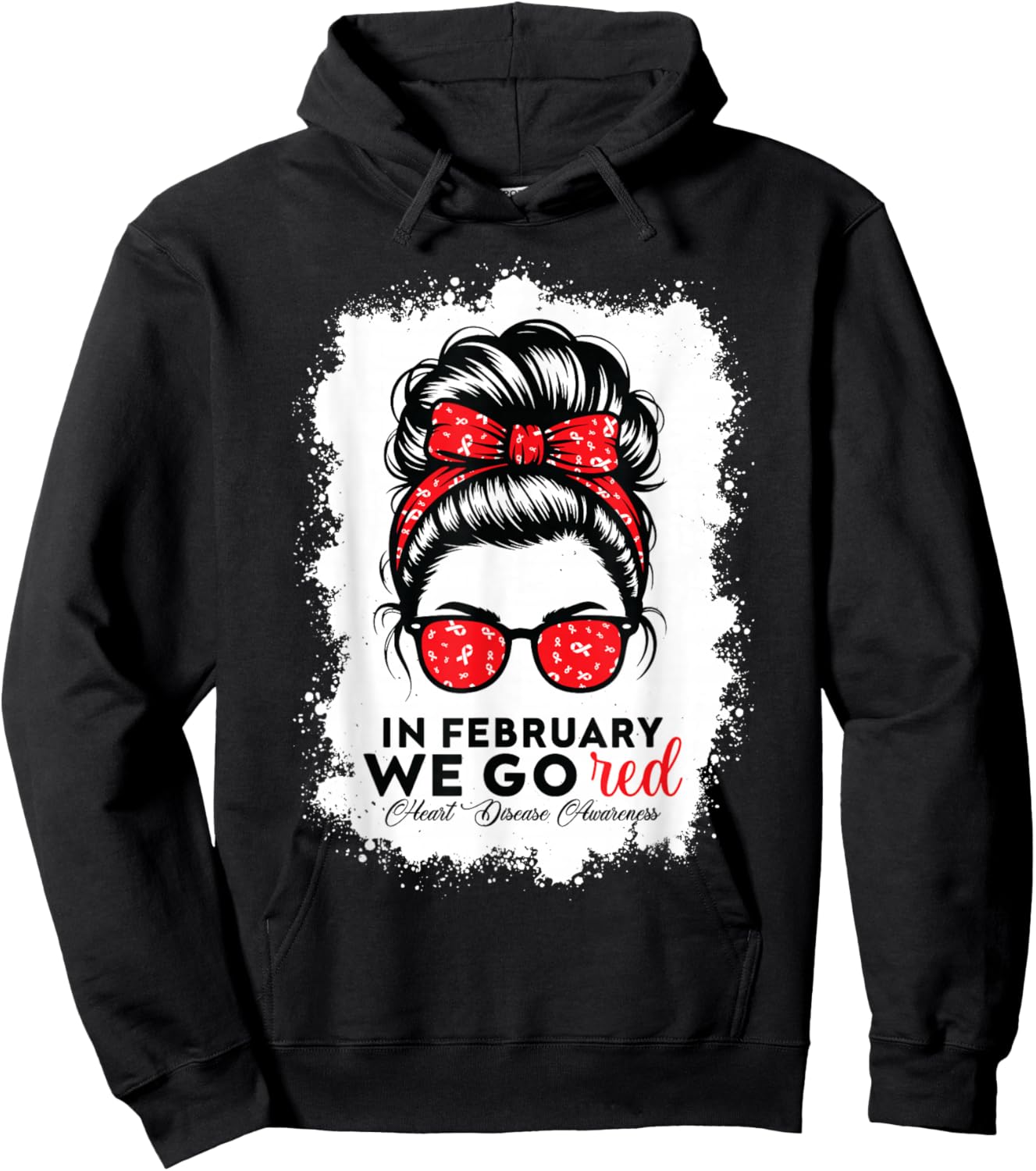 Go Red for American Women Heart Disease Awareness Messy Bun Hoodie - Hoodie | Black