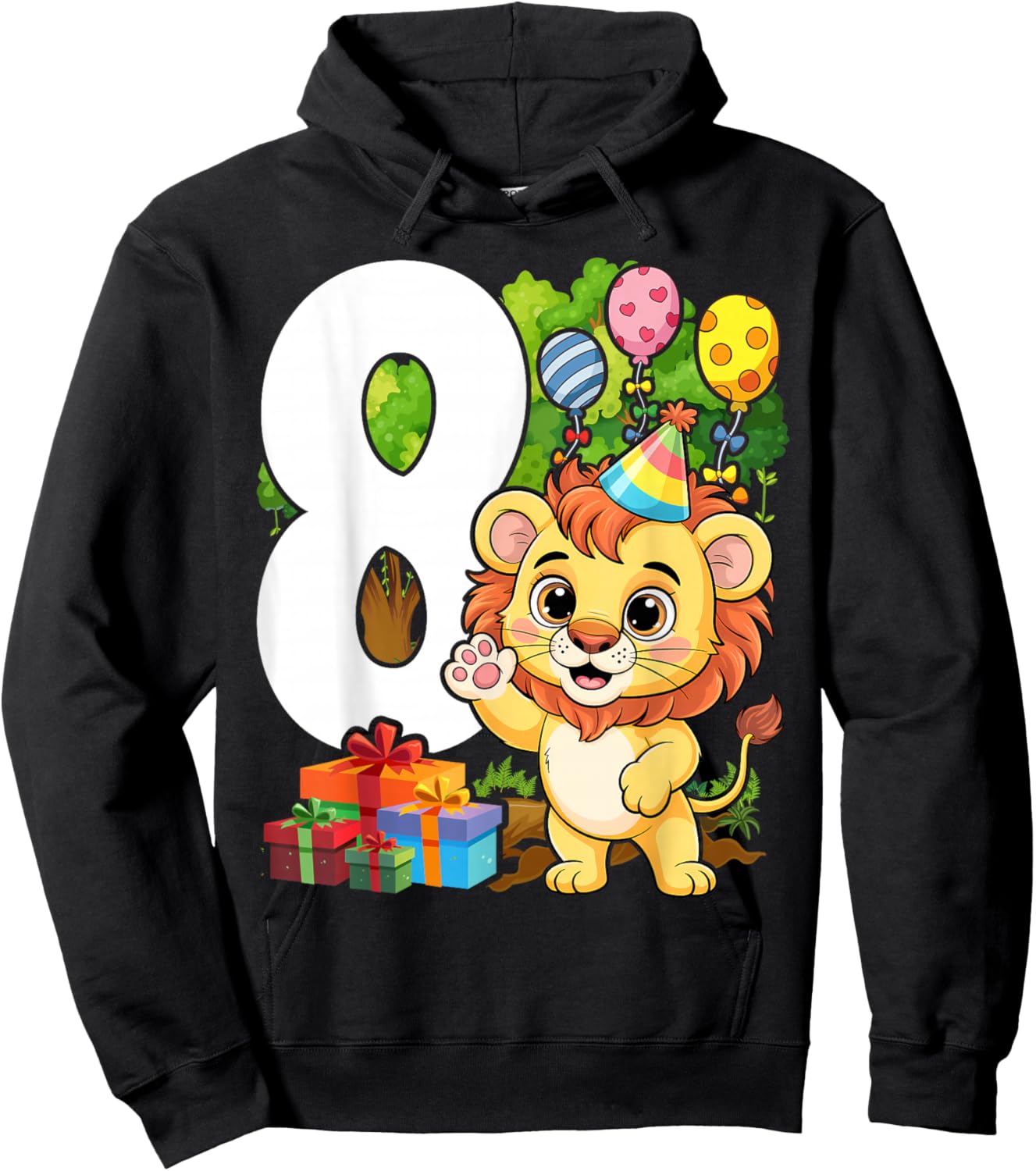 8th Lion Birthday Party 8 Year Old Lions Hoodie - Hoodie | Black