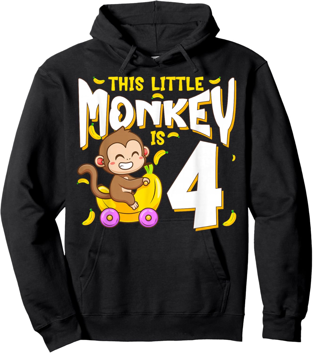 This Little Monkey is 4 Kids Toddler 4th Birthday Party Hoodie - Hoodie | Black