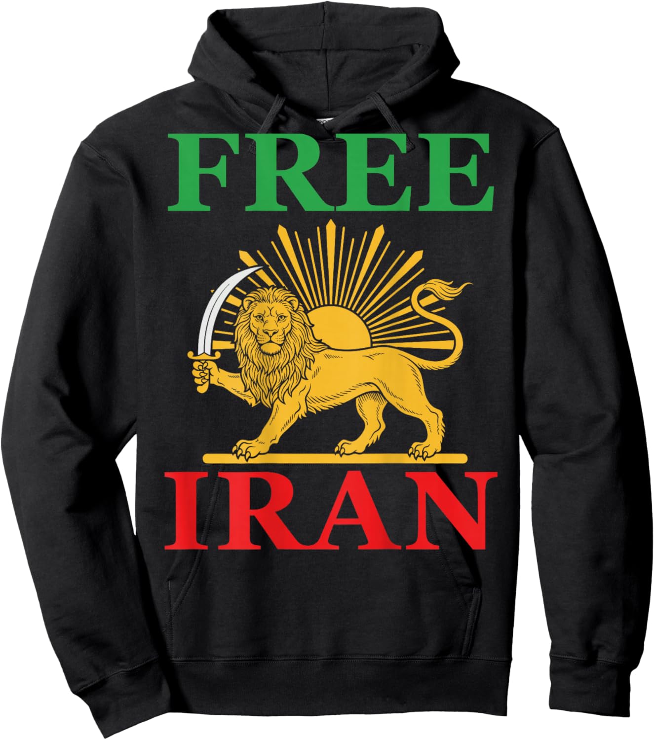 Free Iran T Iranian Flag Lion (on Back) Hoodie - Hoodie | Black