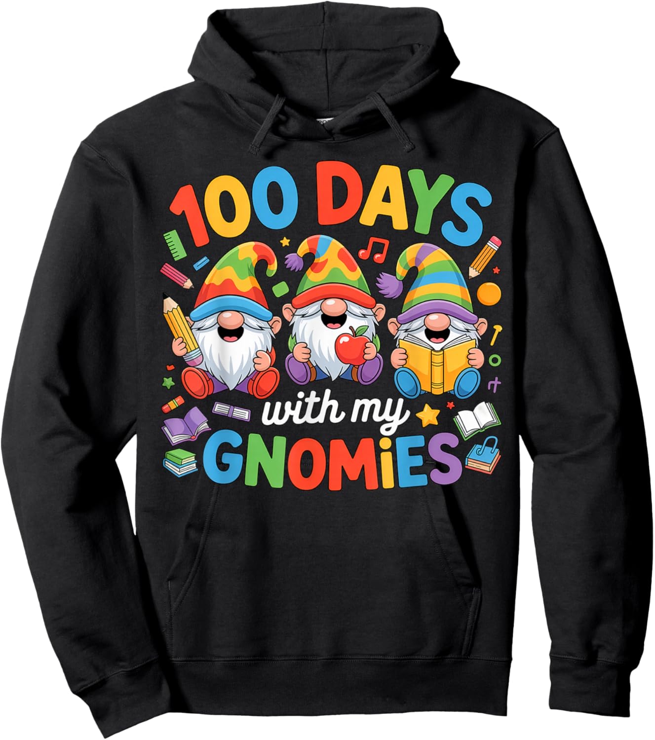 Teacher Kids Gnome 100 Days of School Hoodie - Hoodie | Black