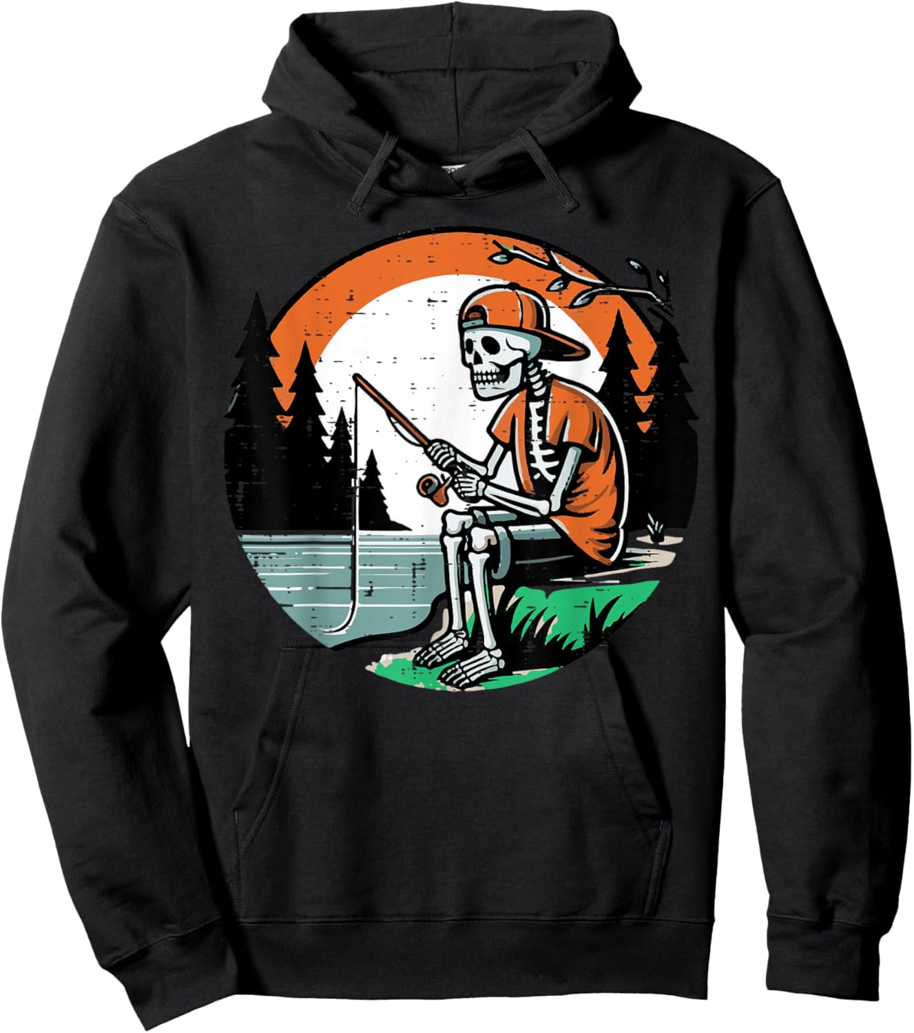 Halloween Skeleton Fishing Funny Costume Men Boys Kids Women Hoodie - Hoodie | Black