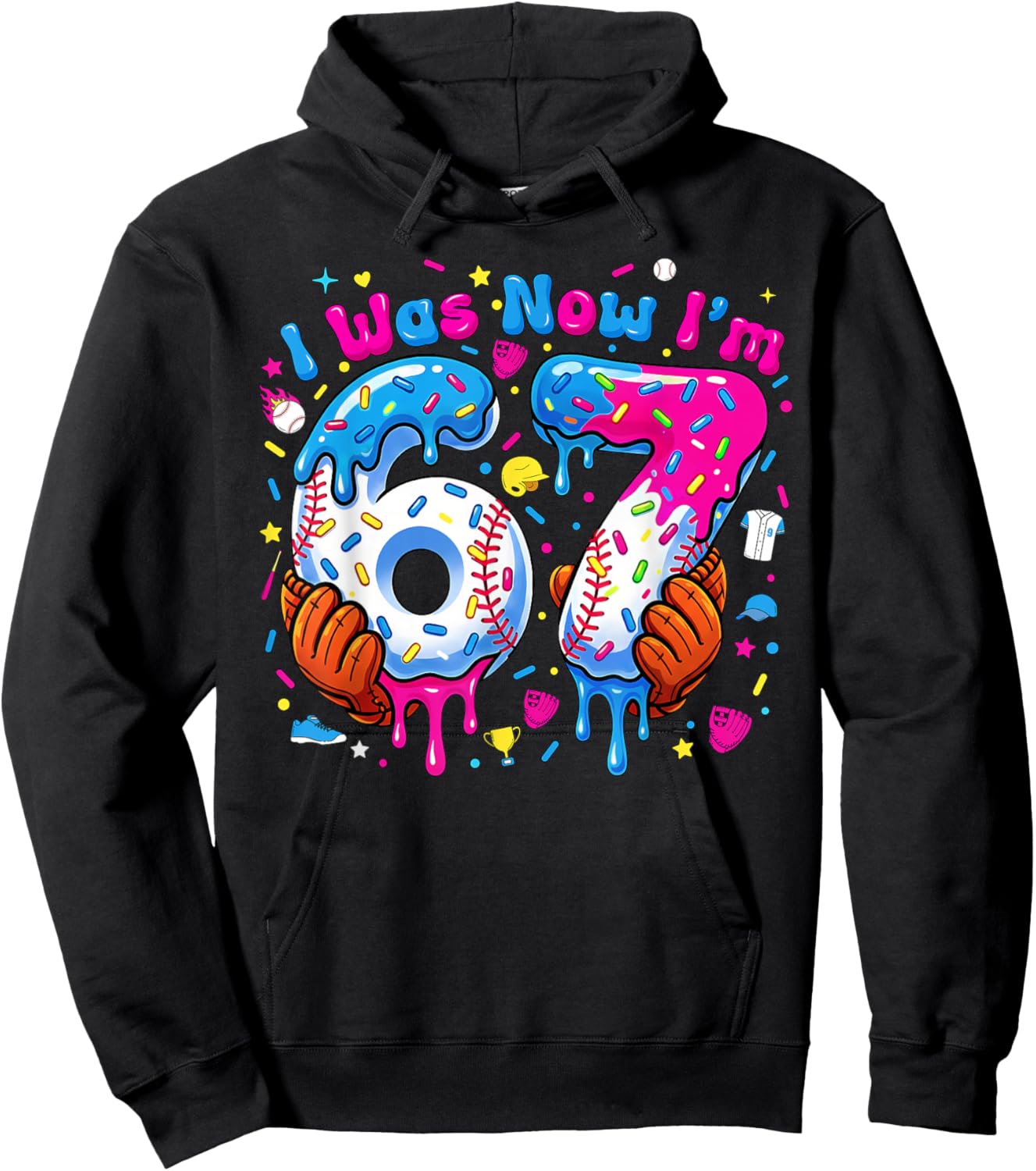 7th Birthday I was 6 Now I'm 7 Baseball Ice Cream Drip Hoodie - Hoodie | Black