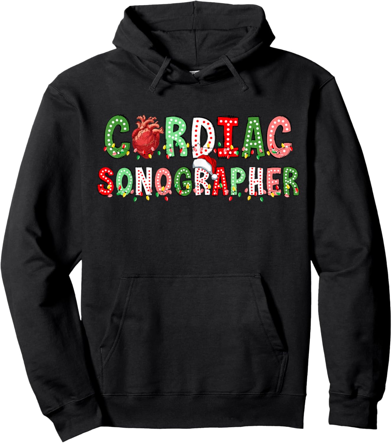 Cardiac Sonographer Christmas Lights Echocardiogram CVICU Hoodie - Hoodie | Black