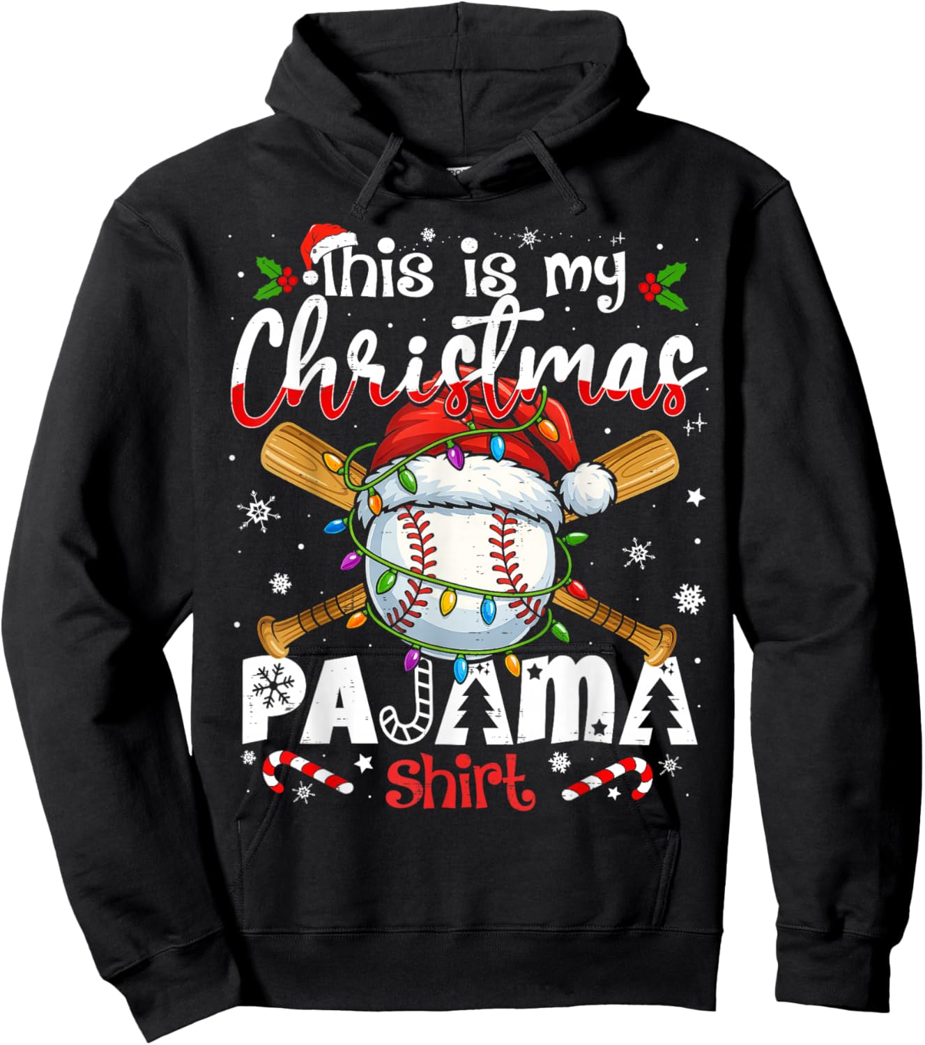 This is My Christmas Pajama Shirt Baseball Xmas PJs Boys Men Hoodie - Hoodie | Black