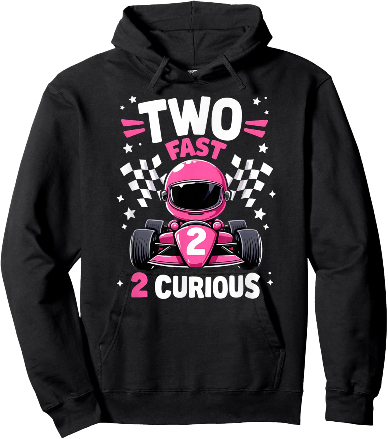 Car Racer 2nd Birthday Girl Two Fast 2 Curious Hoodie - Hoodie | Black