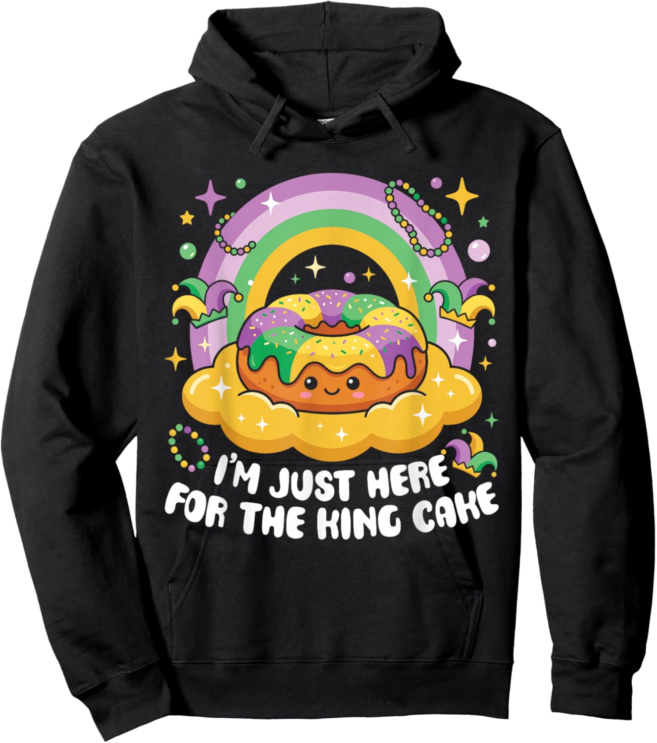 I'm Just Here for The King Cake Mardi Gras Kawaii Kids Hoodie - Hoodie | Black