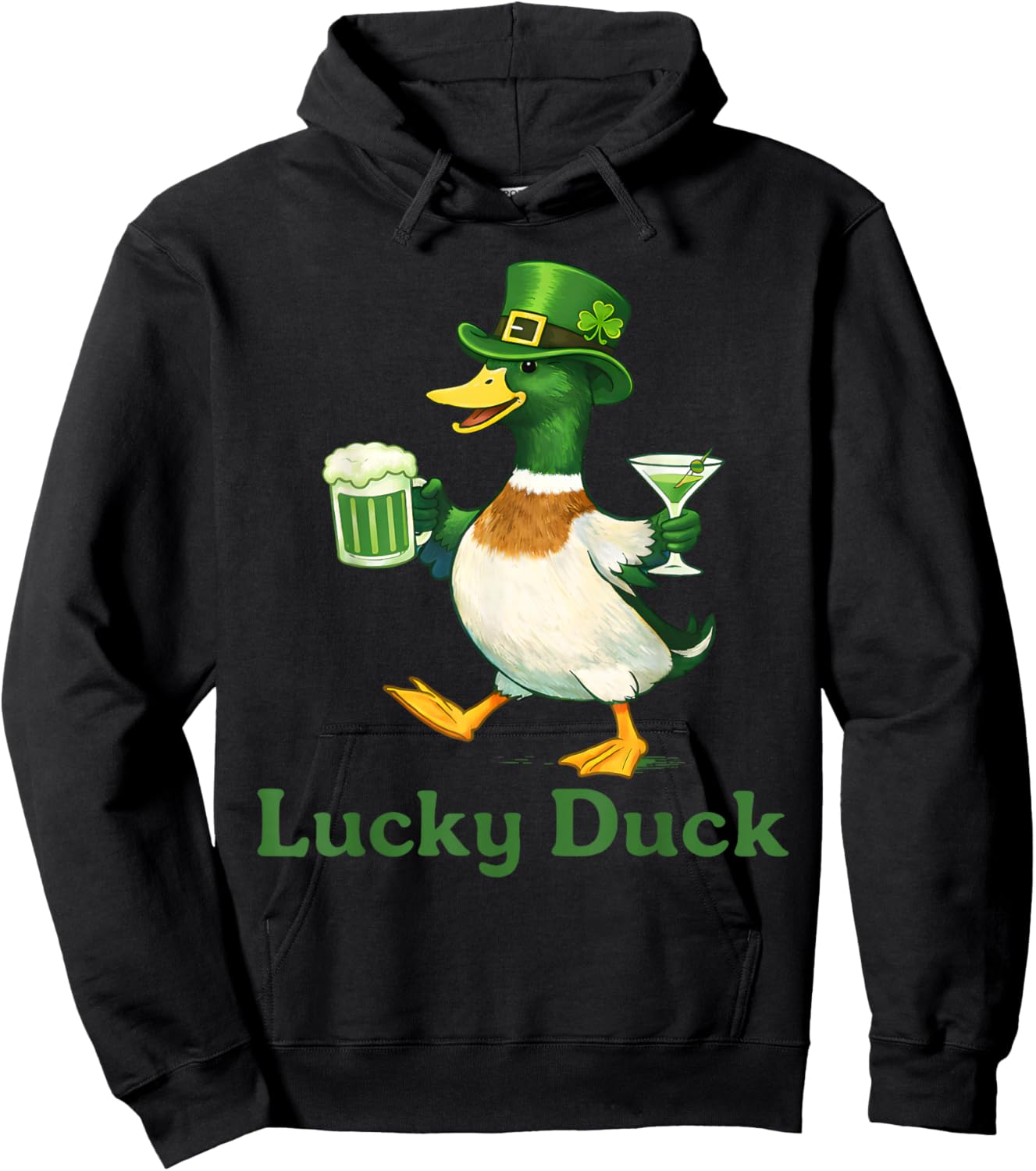 Funny Lucky Duck St Patricks Day Irish Shamrock Men Women Hoodie - Hoodie | Black