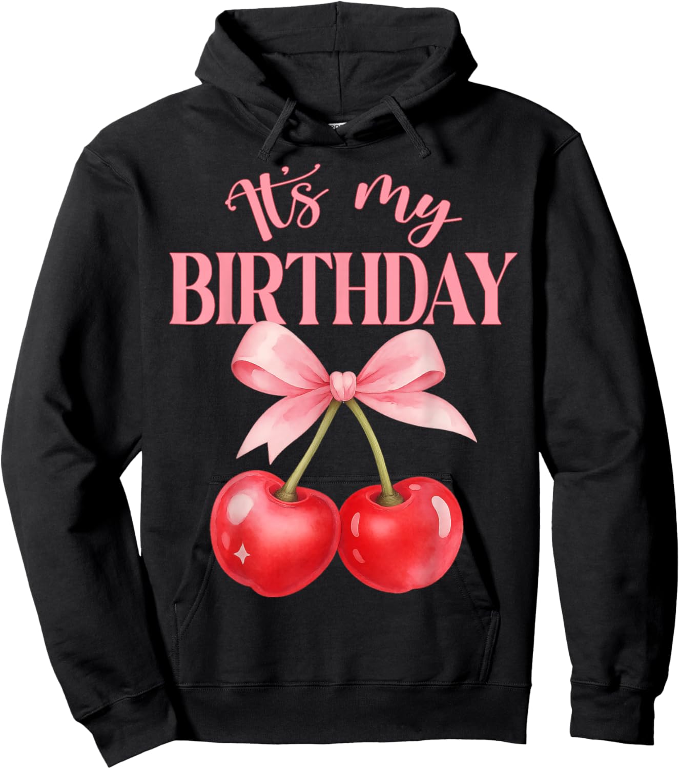 It's My Birthday Cute Coquette Bow Cherry Birthday Girl Kids Hoodie - Hoodie | Black
