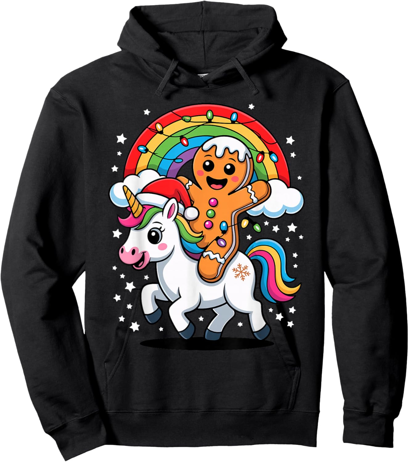 Christmas Gingerbread Unicorn Rainbow Hoodie - Hoodie | Black
