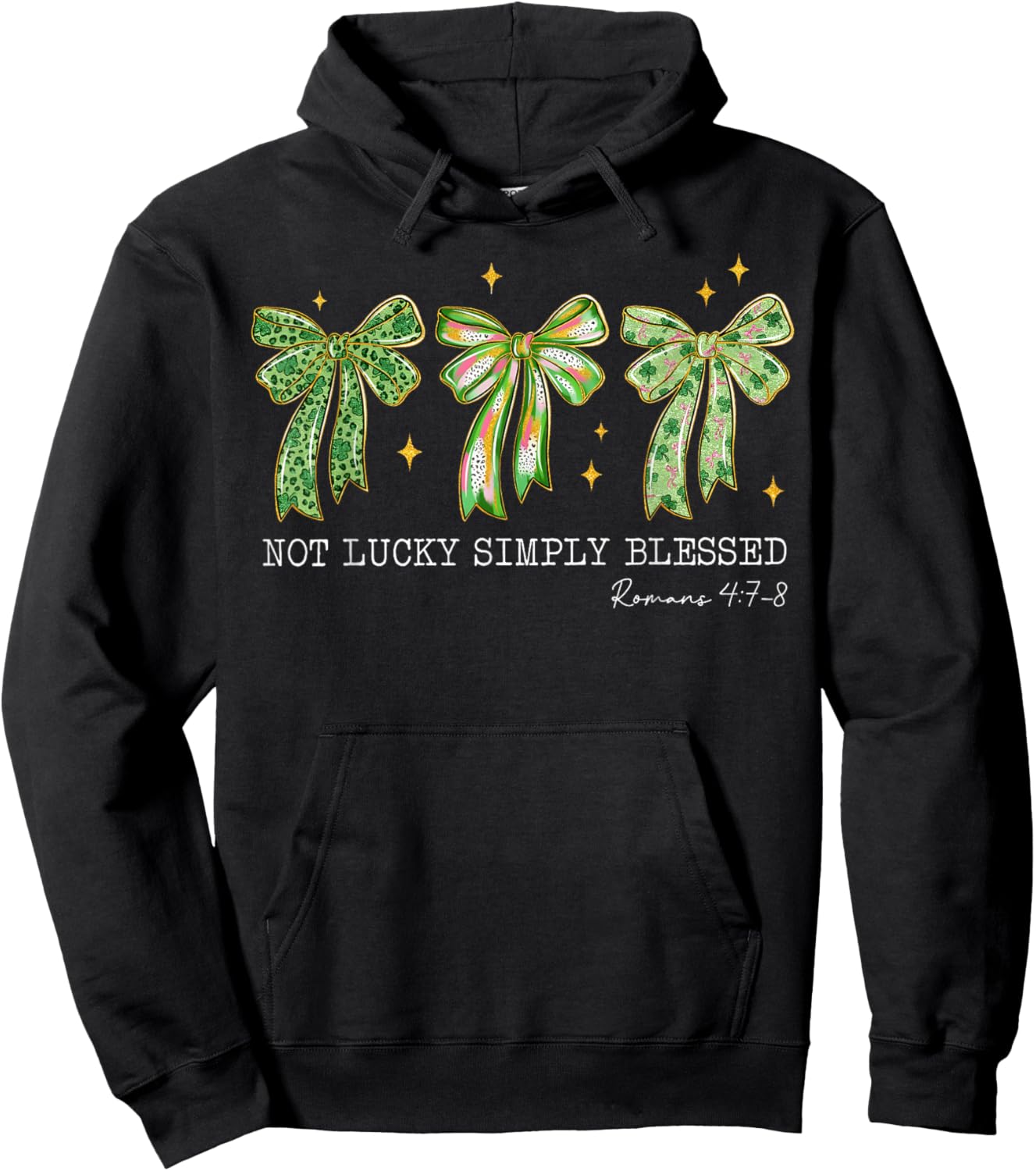 St Patrick's Day Not Lucky Simply Blessed Bow Shamrock Hoodie - Hoodie | Black