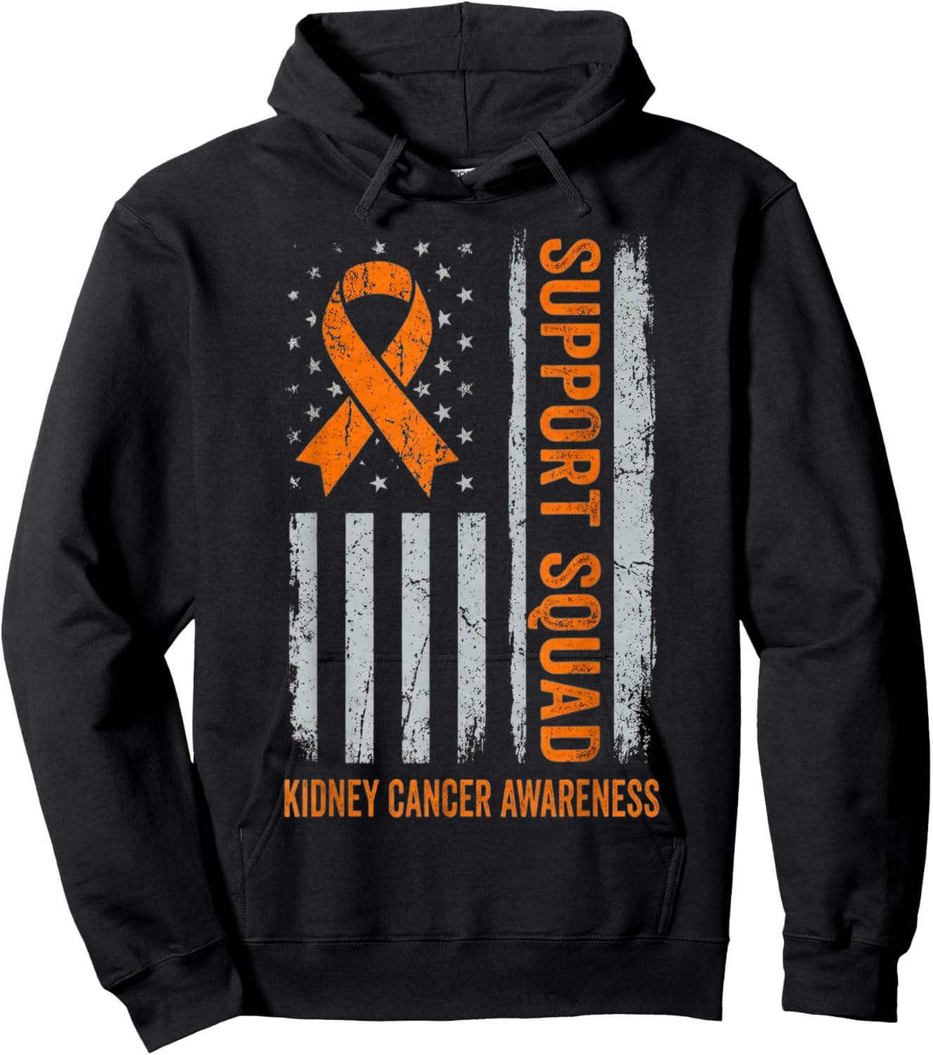 Kidney Cancer Awareness Support Squad Orange Ribbon Flag Hoodie - Hoodie | Black