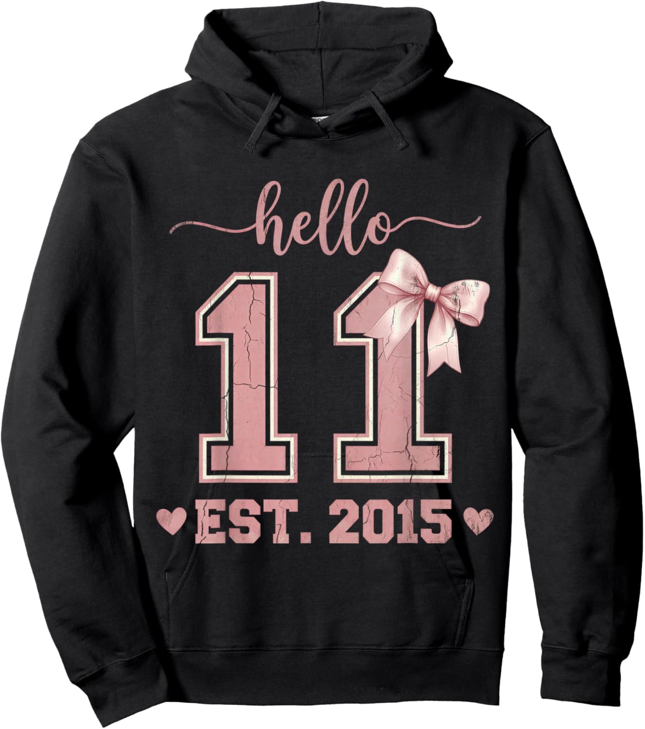 Hello Eleven EST 2015 11th Birthday Coquette 11 Year Old Hoodie - Hoodie | Black