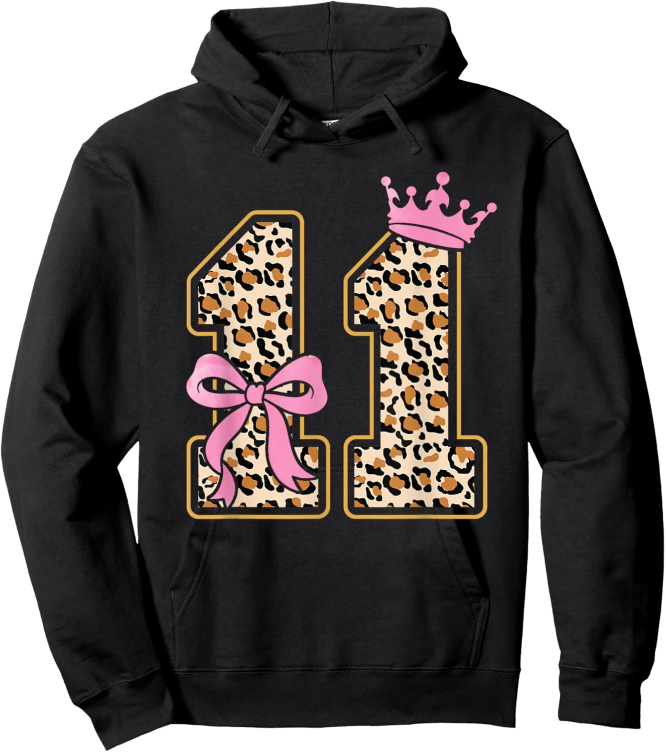 11th Birthday Girl Pink Coquette Bow Leopard 11 Year Old Hoodie - Hoodie | Black
