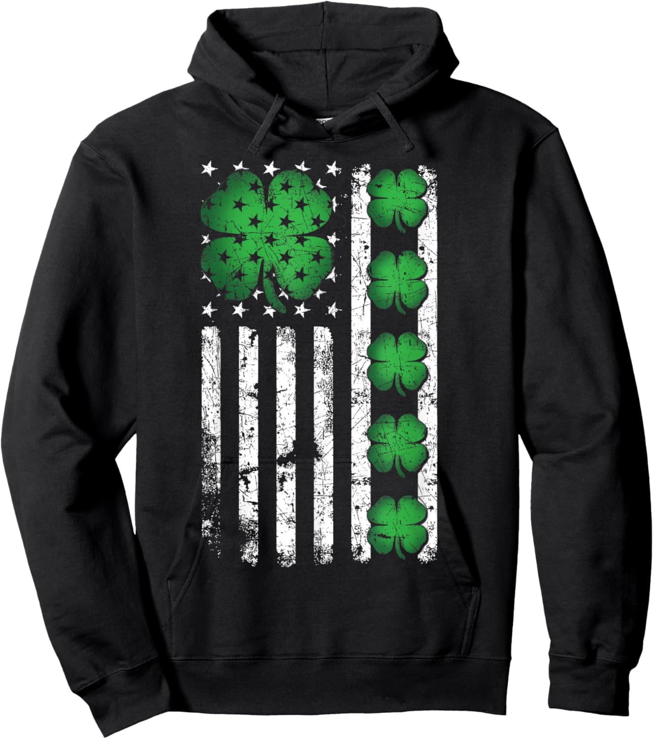 Vintage US American Flag Shamrocks for St Patricks Day 2026 Hoodie - Hoodie | Black