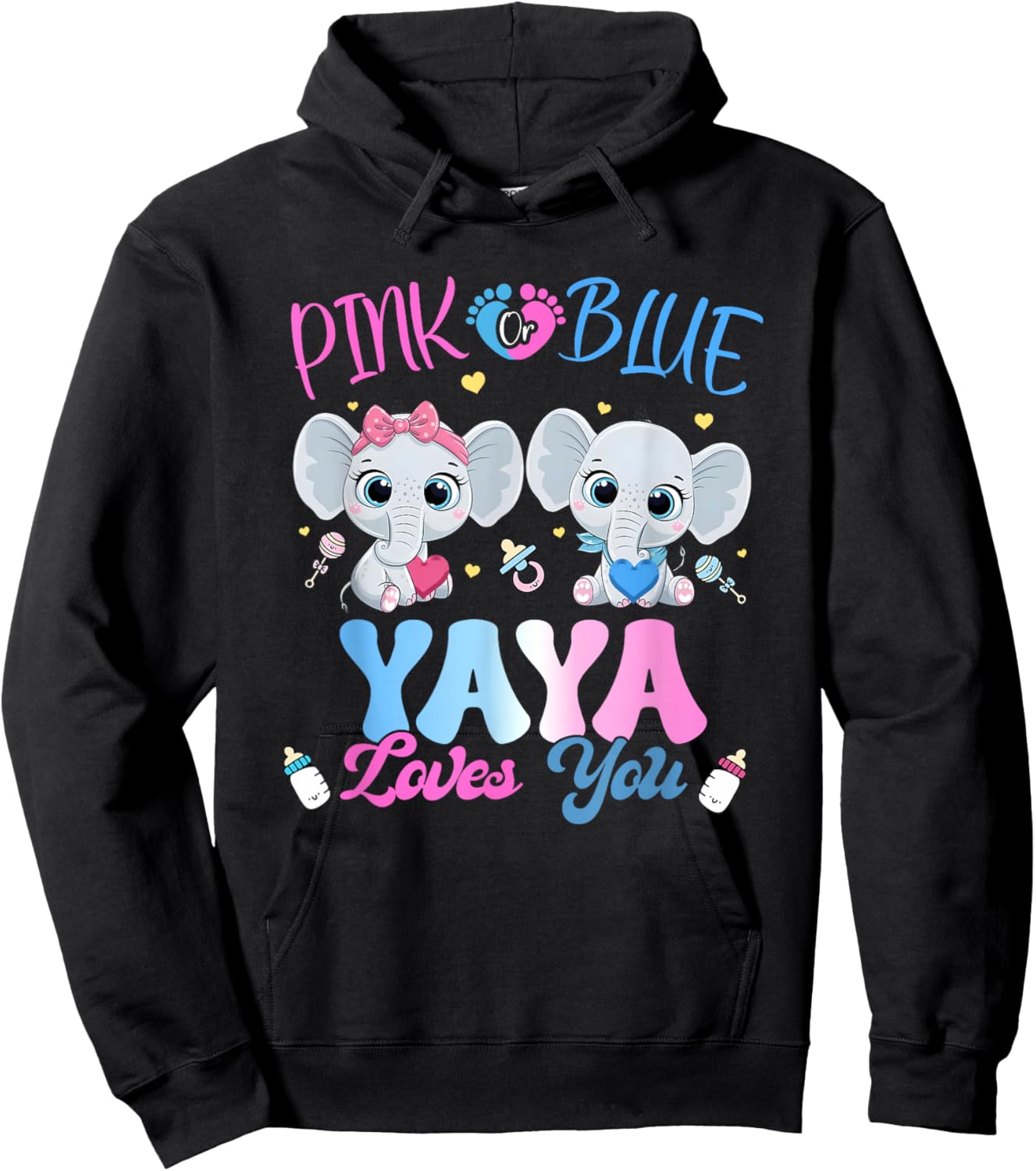 Pink or Blue Yaya Loves You Gender Reveal Elephant Hoodie - Hoodie | Black
