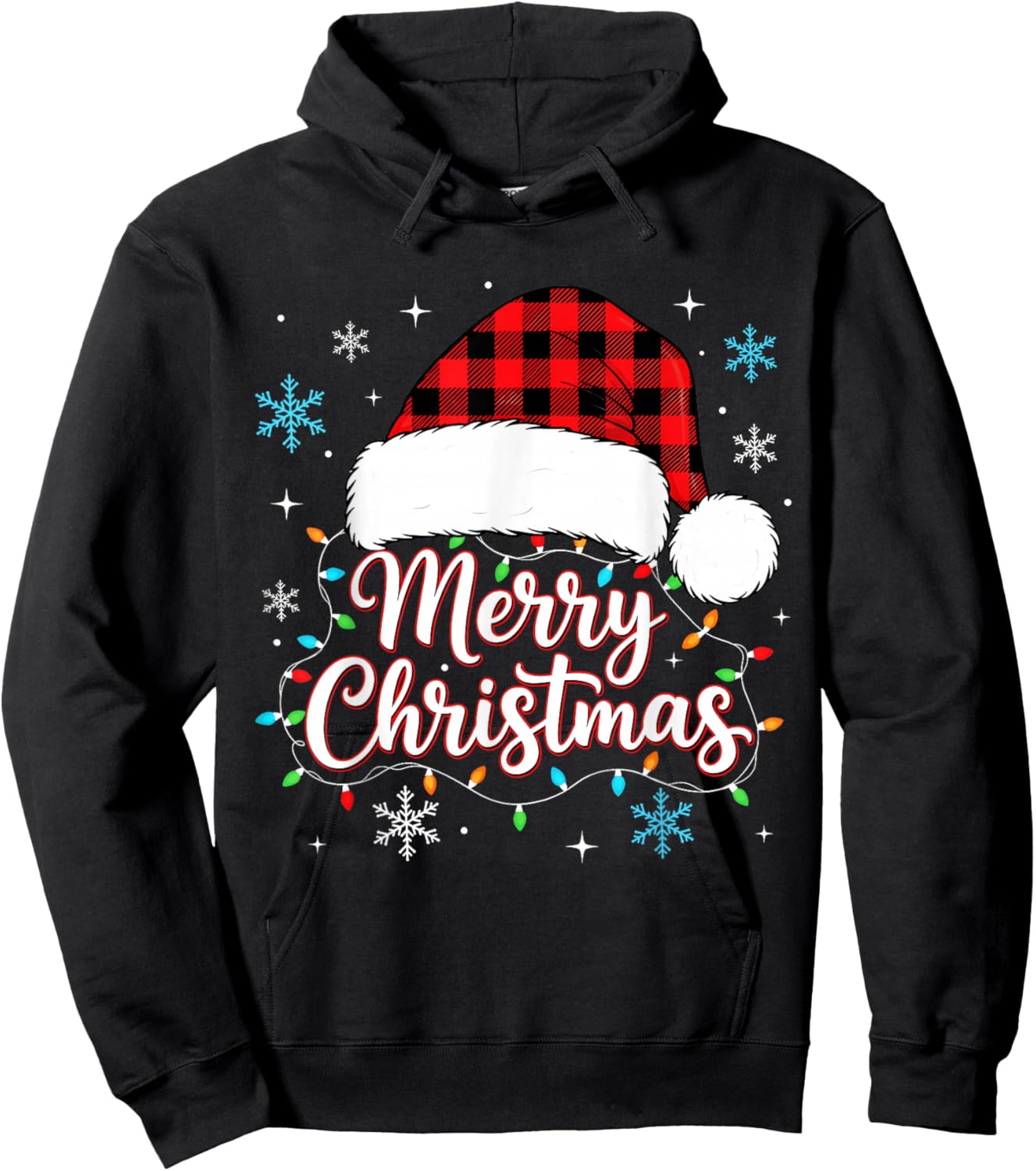 Funny Merry Christmas Buffalo Plaid Santa Hat Men Women Kids Hoodie - Hoodie | Black