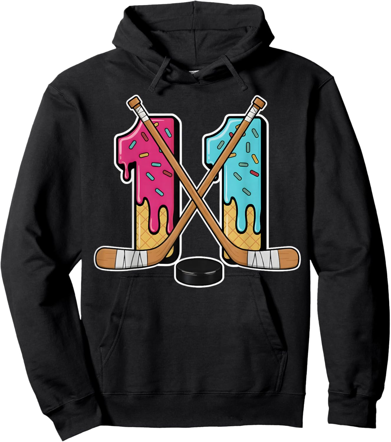 11 Year Old Hockey Ice Cream Drip Youth 11th Birthday Boys Hoodie - Hoodie | Black