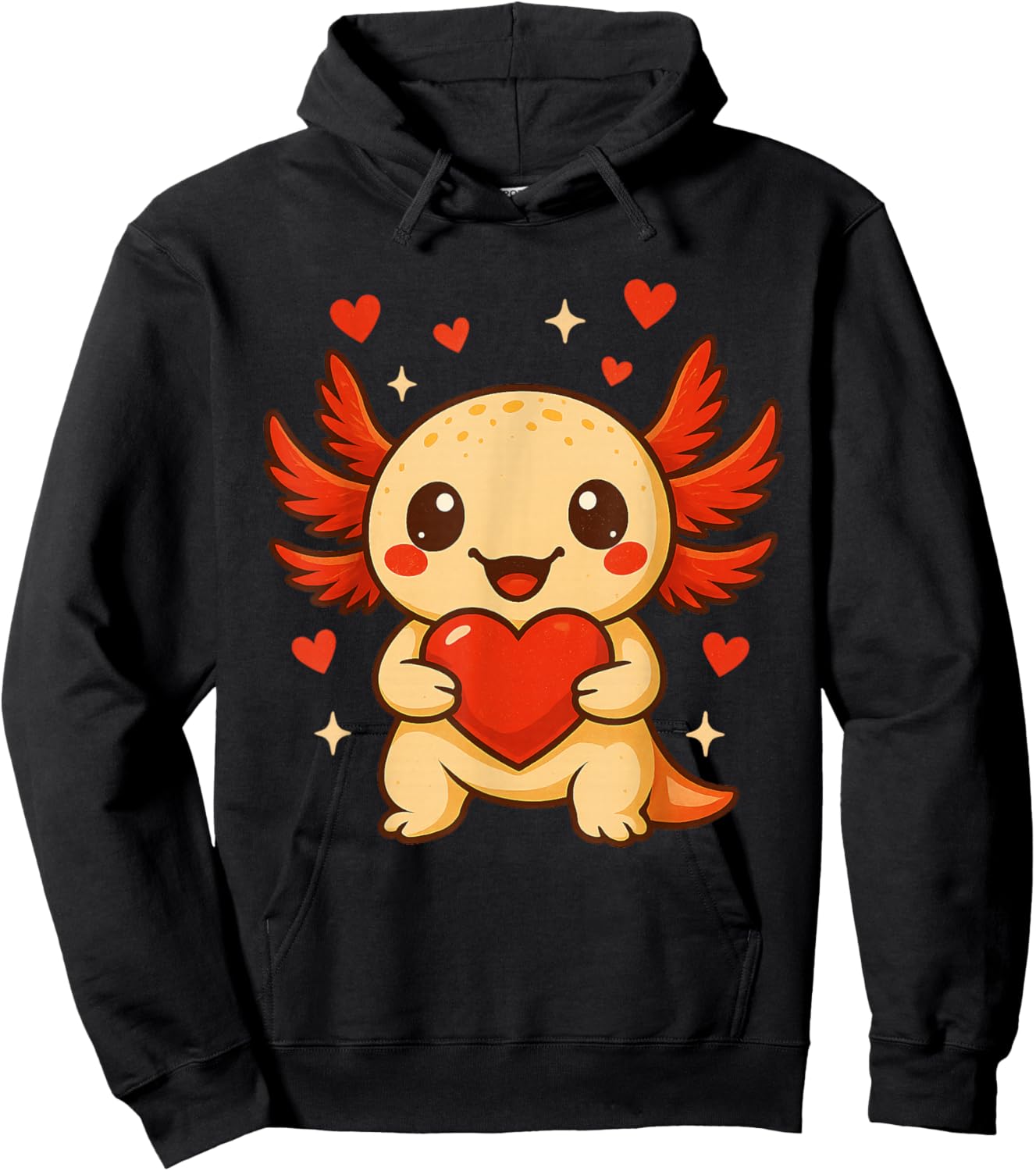 Axolotl Love Heart Valentine's Day Funny Boys Girls Kids Hoodie - Hoodie | Black