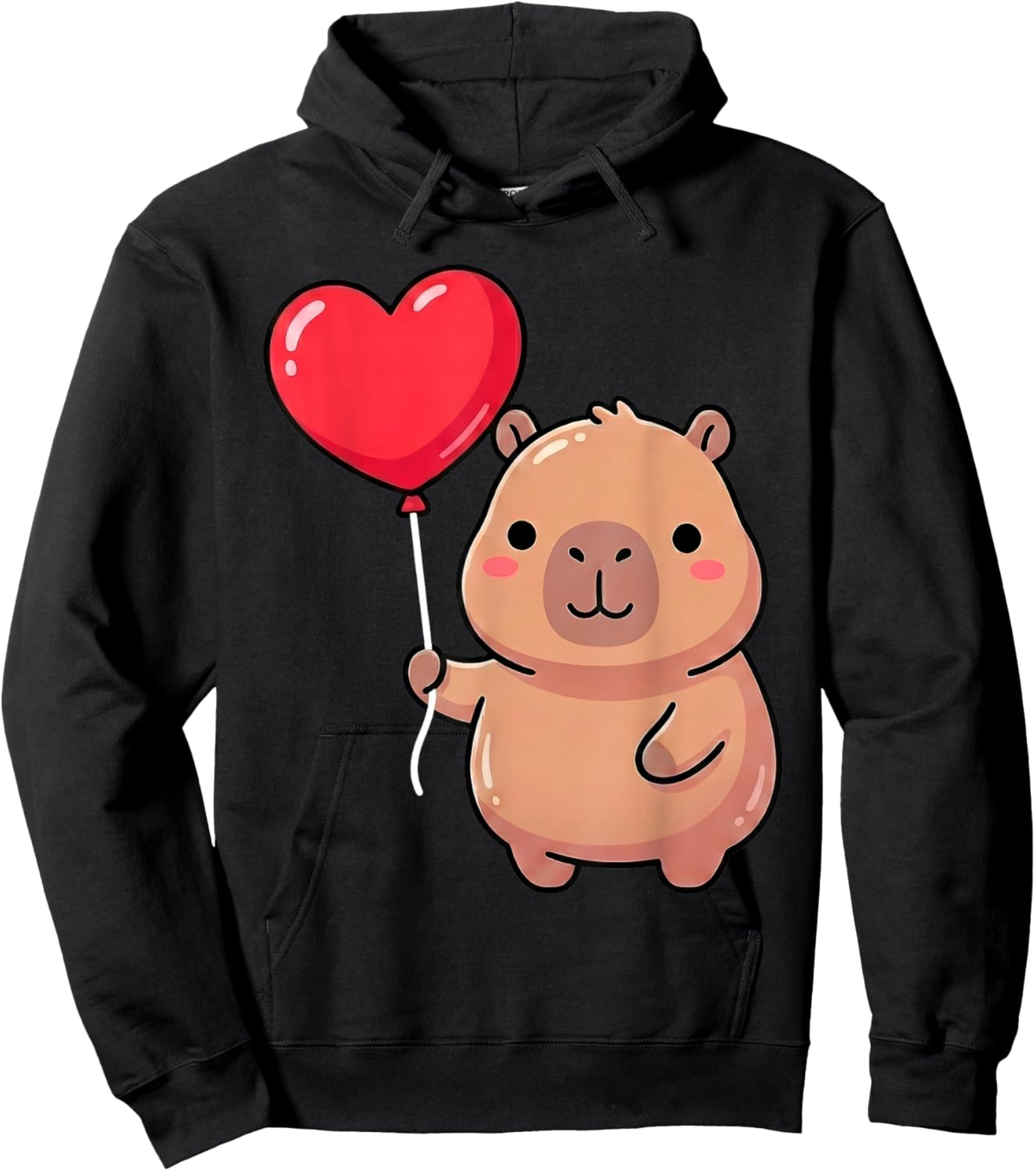 Cute Valentine's Day Capybara Holding Heart Balloon Kawaii Hoodie - Hoodie | Black