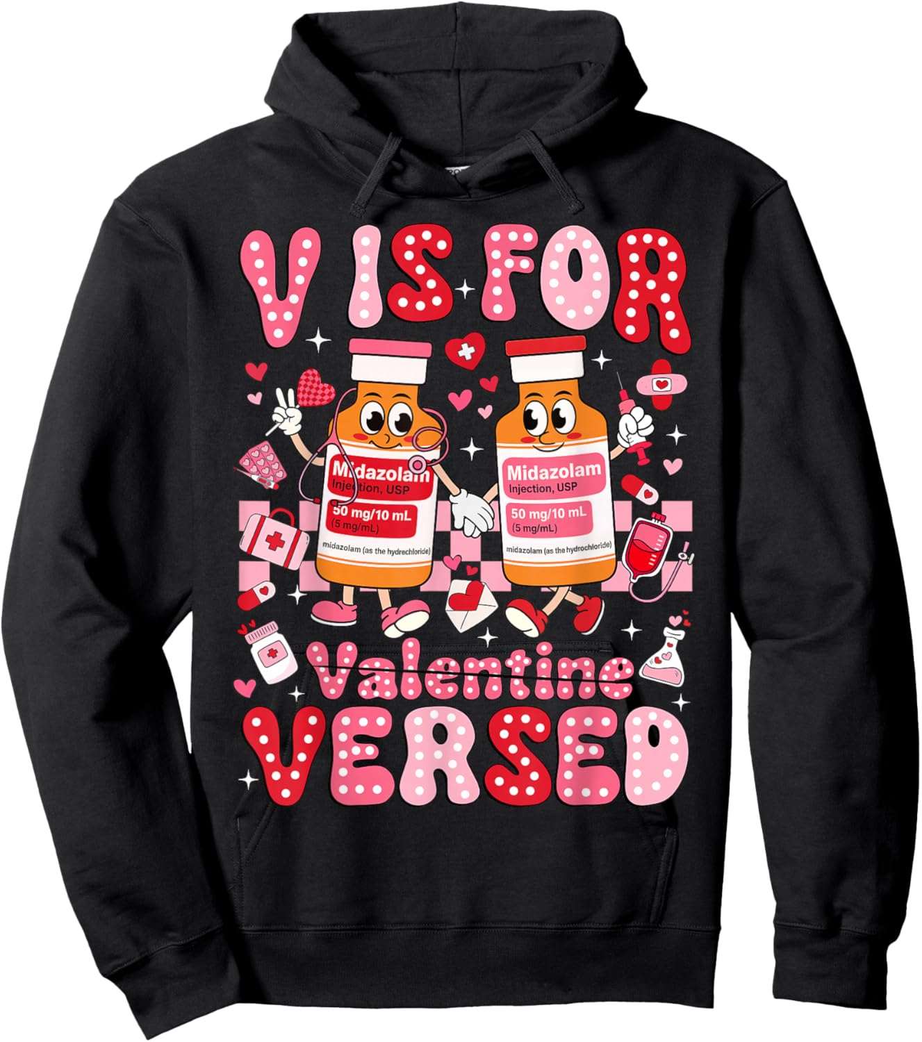 V is for Versed Valentine Nurse Pacu CRNA ICU ER Nurse Women Hoodie - Hoodie | Black