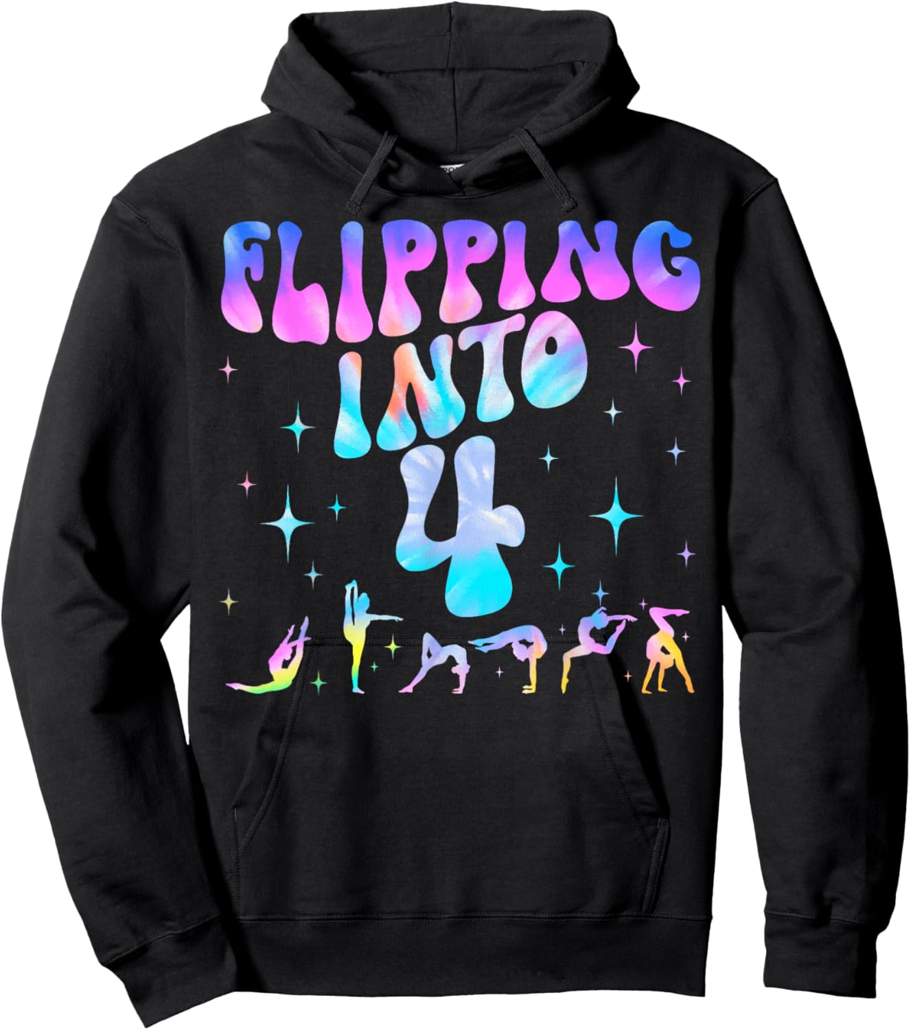 Flipping Into 4th Birthday Gymnastic 4 Years Old Girl Party Hoodie - Hoodie | Black
