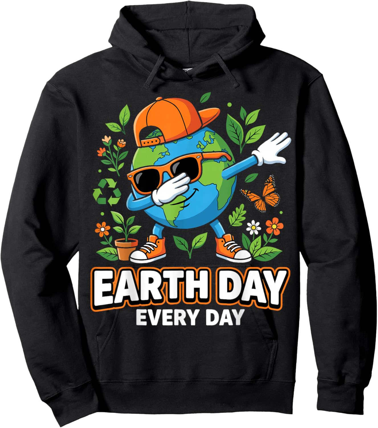 Earth Day Every Day Save The Planet Cartoon Eco Green Hoodie - Hoodie | Black