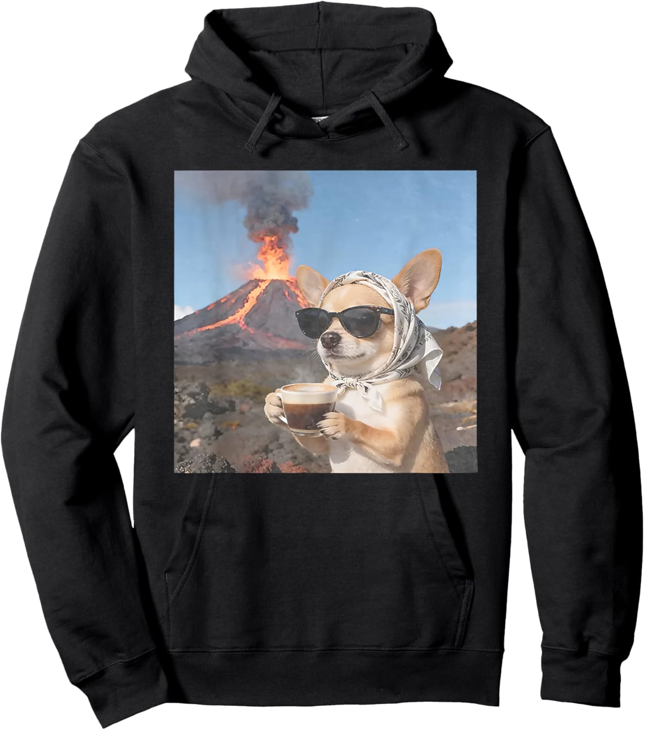 Chihuahua Drinking Coffee Volcano eruptions Funny Dog Meme Hoodie - Hoodie | Black
