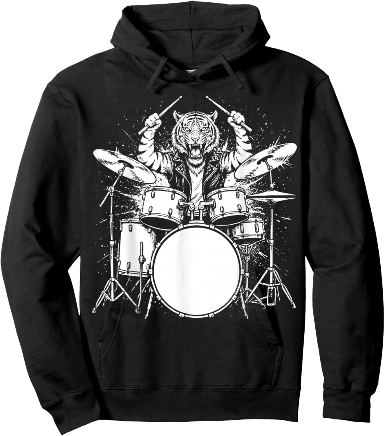Tiger Drummer Rock Wild Animal Playing Drums Hoodie - Hoodie | Black