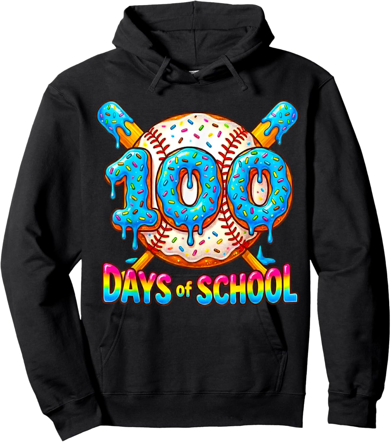 100 Days of School Baseball Drip Boys 100th Day of School Hoodie - Hoodie | Black