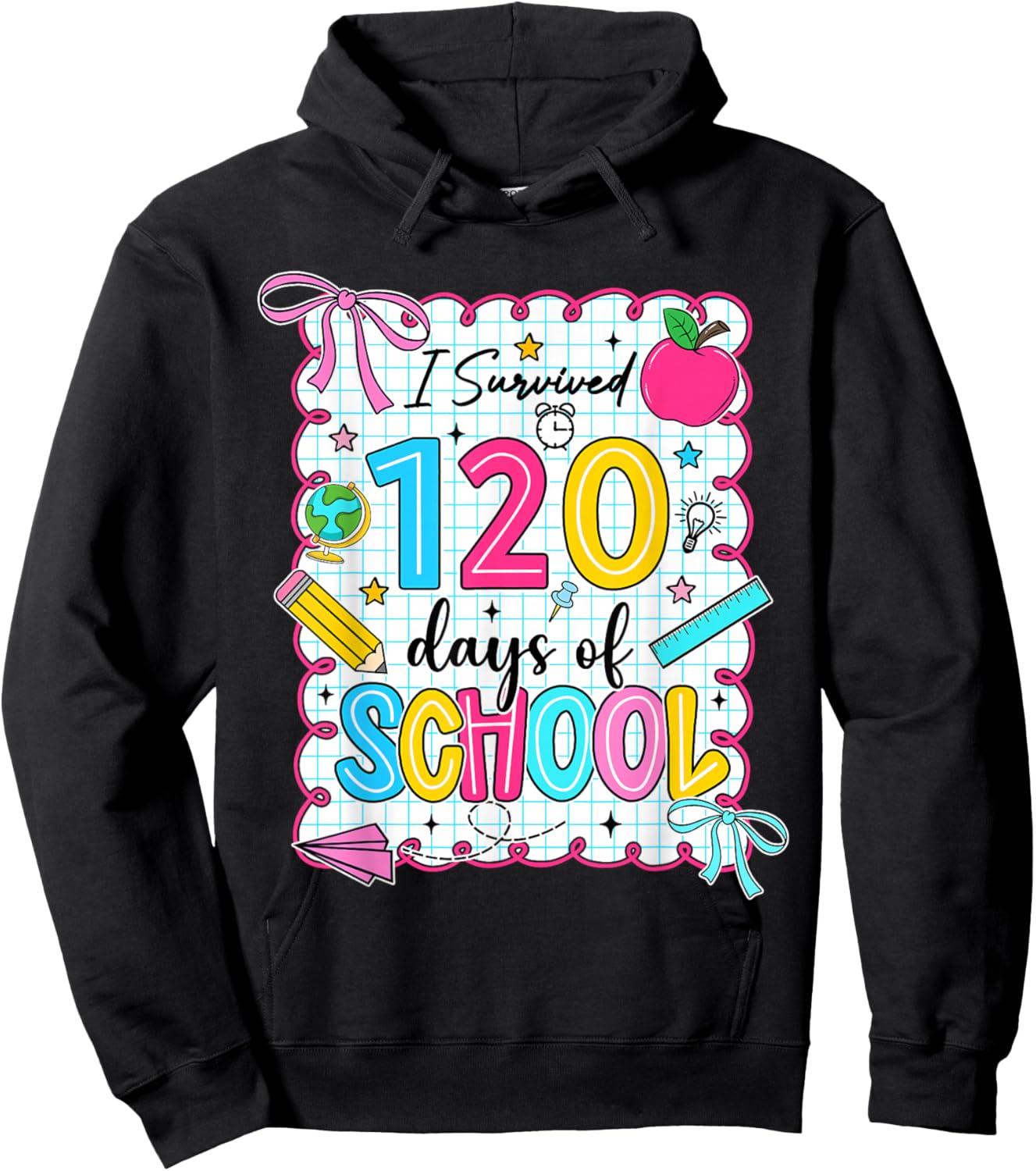 Preppy I Survived 120 Days of School Coquette 120 Days Girls Hoodie - Hoodie | Black