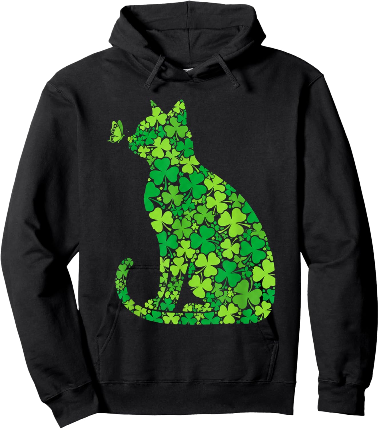 Cat Silhouette Shamrock St Patricks Day Kitten Hoodie - Hoodie | Black