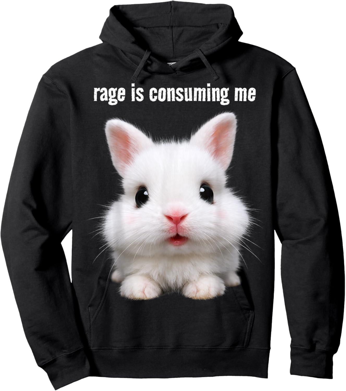 Rage is Consuming Me Silly Staring Bunny Rabbit Meme Hoodie - Hoodie | Black