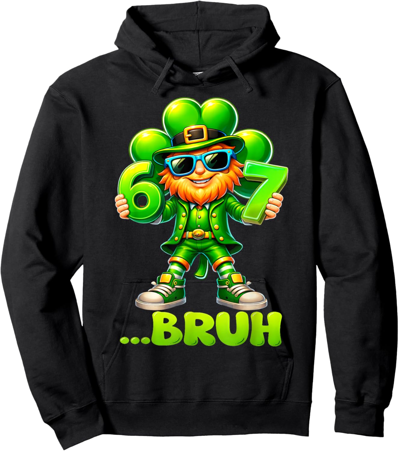 Funny St Patricks Day Leprechaun 67 Six Seven Bruh 6 7 Meme Hoodie - Hoodie | Black