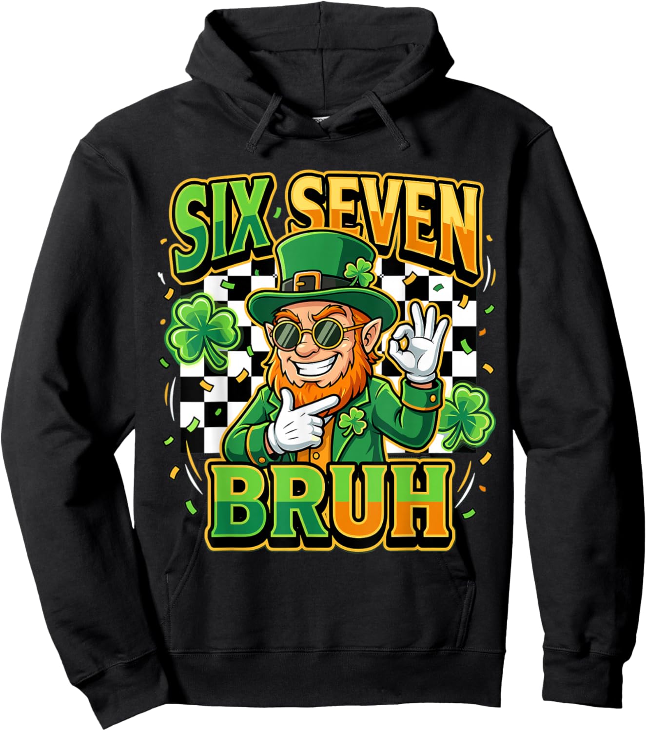 Six Seven Bruh Leprechaun Meme for St Paddy's Hoodie - Hoodie | Black