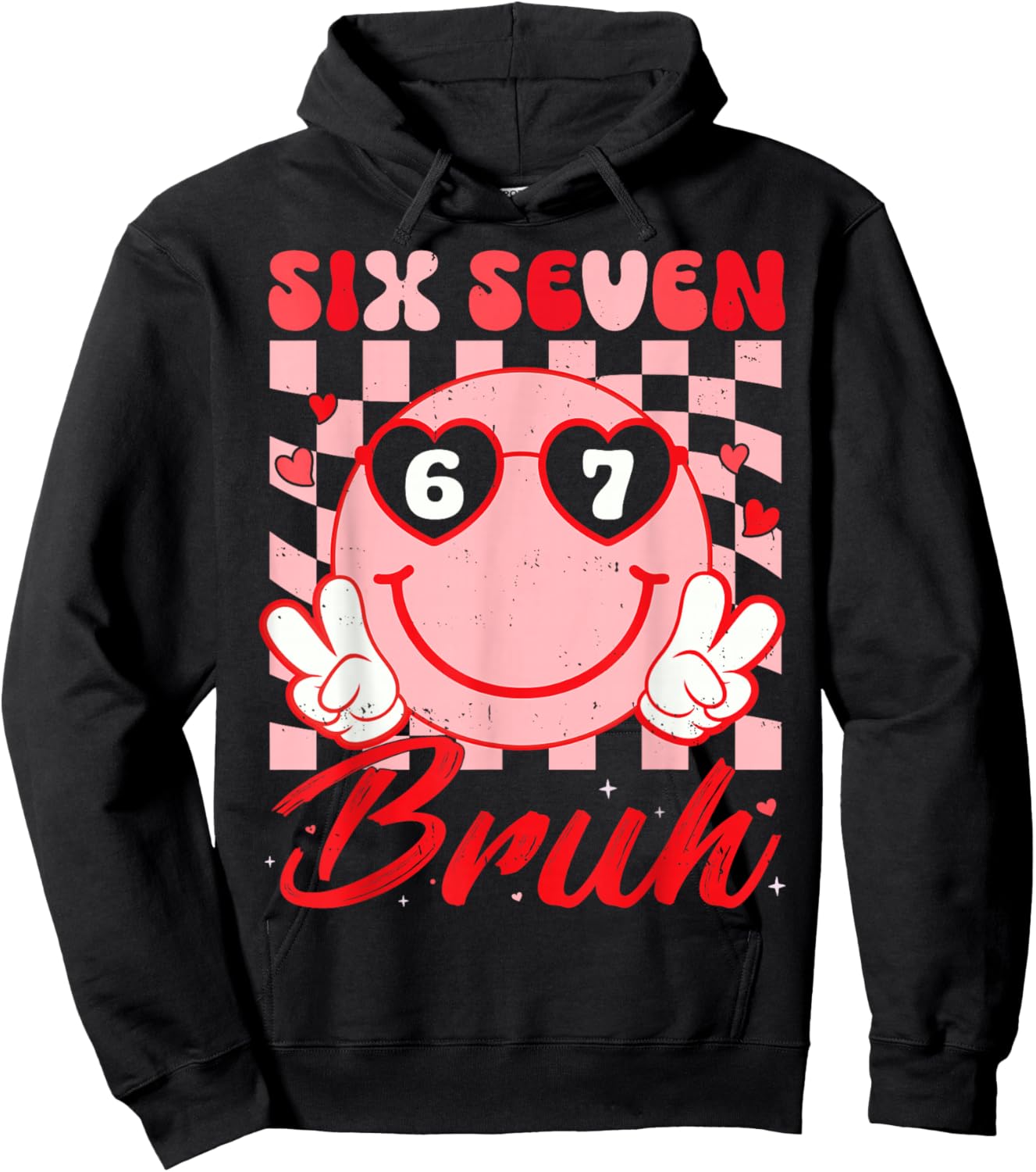 Retro Six Seven 67 Meme Valentine’s for Teens Boys Girls Kid Hoodie - Hoodie | Black
