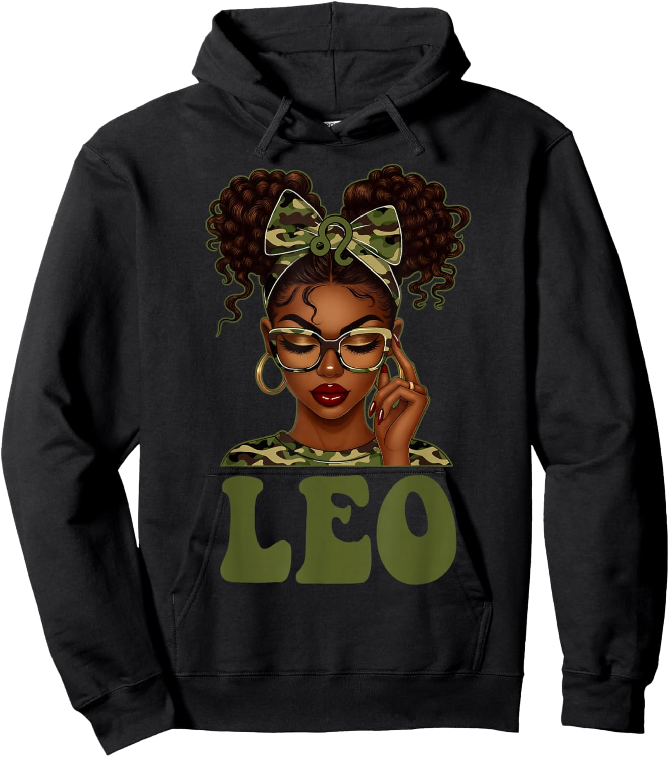 Leo Queen Black Girl Camouflage Bow It's My Birthday Hoodie - Hoodie | Black