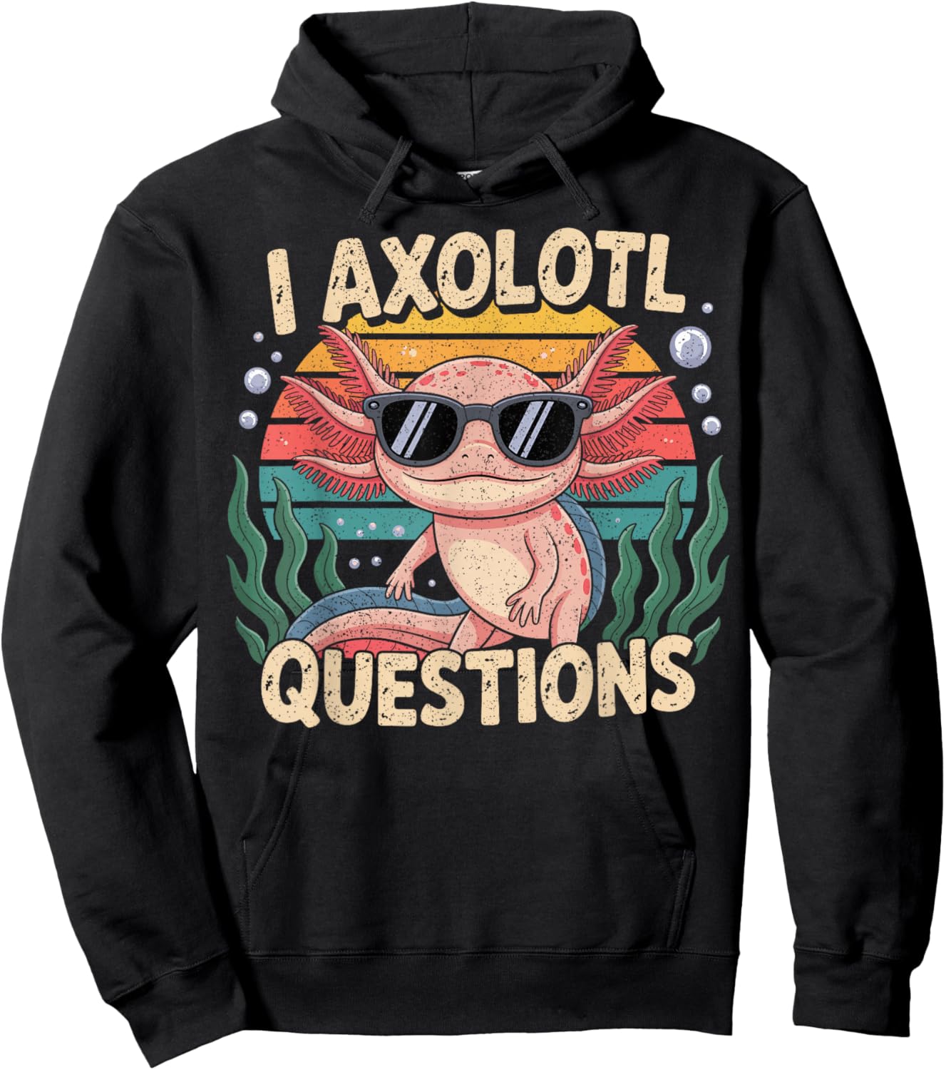 I Axolotl Questions Adults Youth Kids Retro Axolotl Hoodie - Hoodie | Black