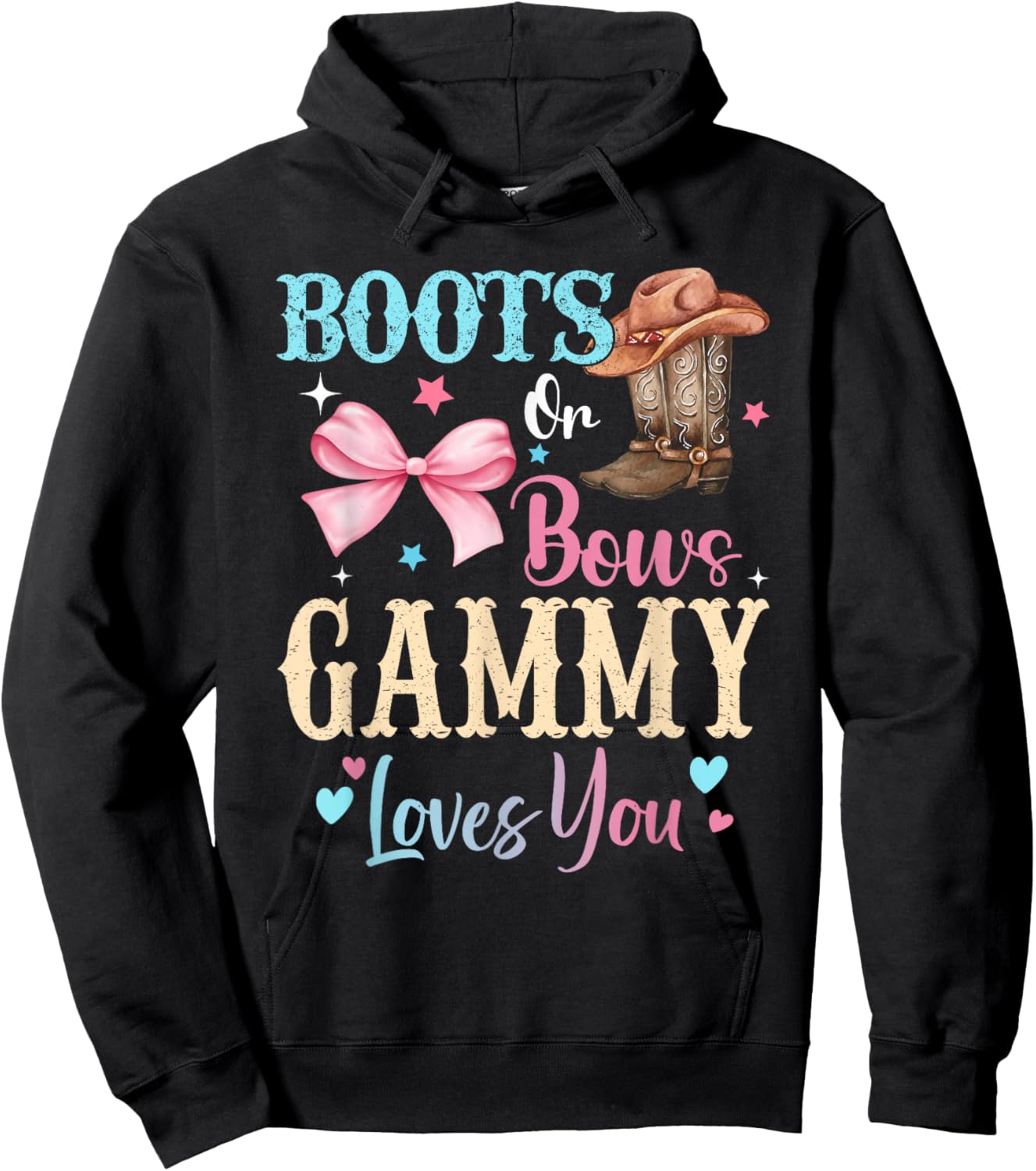 Boots or Bows Gammy Loves You Gender Reveal Family Hoodie - Hoodie | Black
