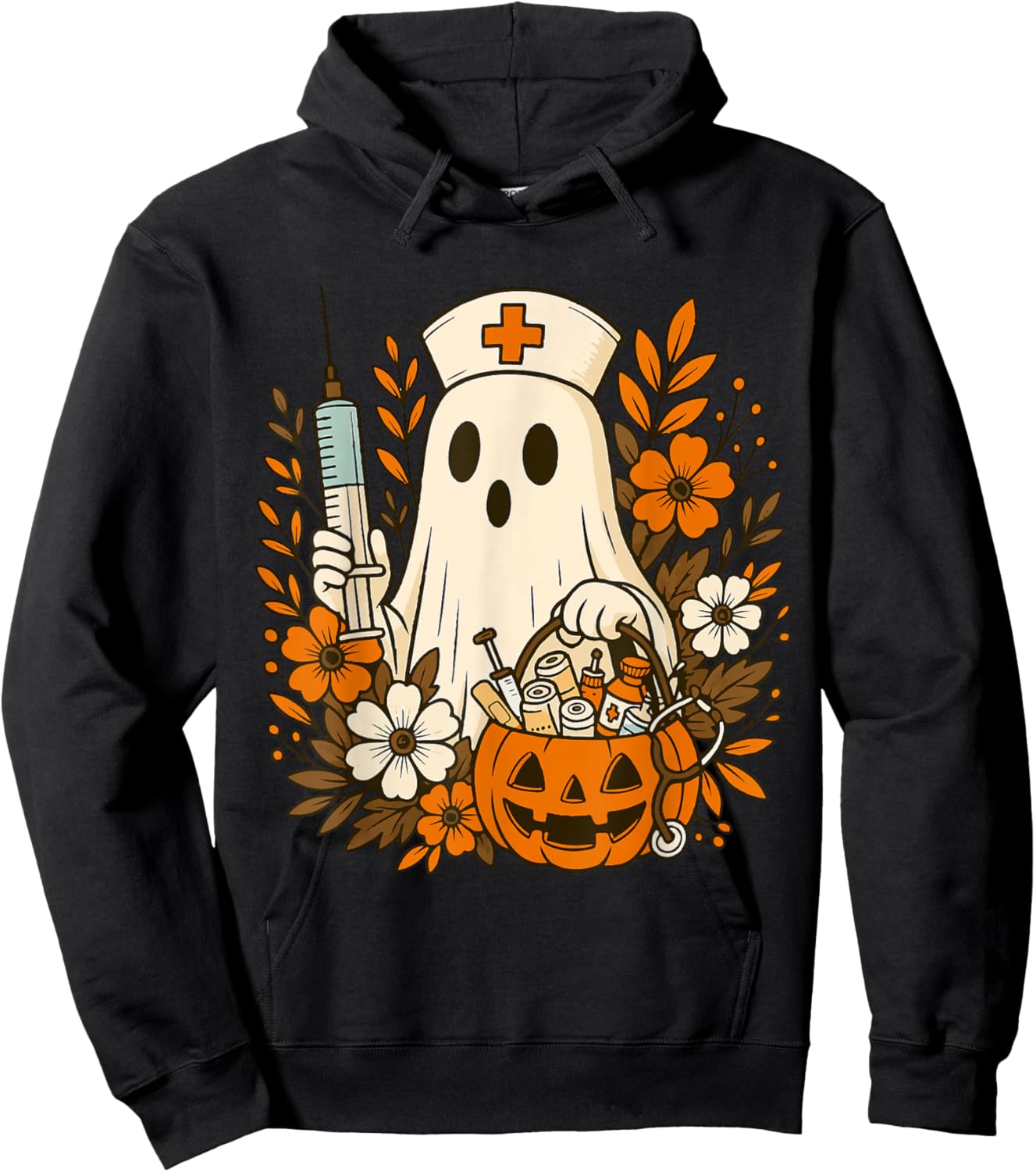 Nurse Ghost Pumpkin Halloween Autumn Nurse Halloween Hoodie - Hoodie | Black
