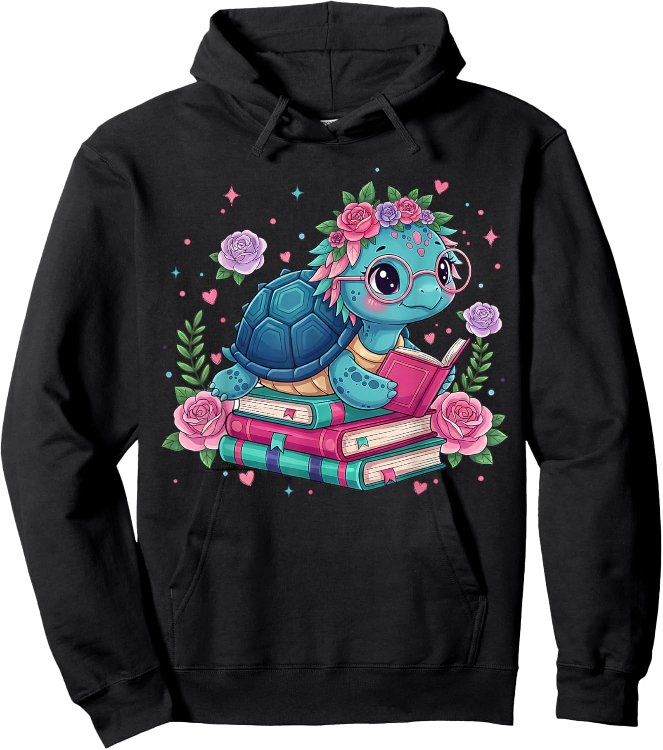 Turtle Bookworm Reading Book Bookworm Book Nerd Cute Graphic Hoodie - Hoodie | Black