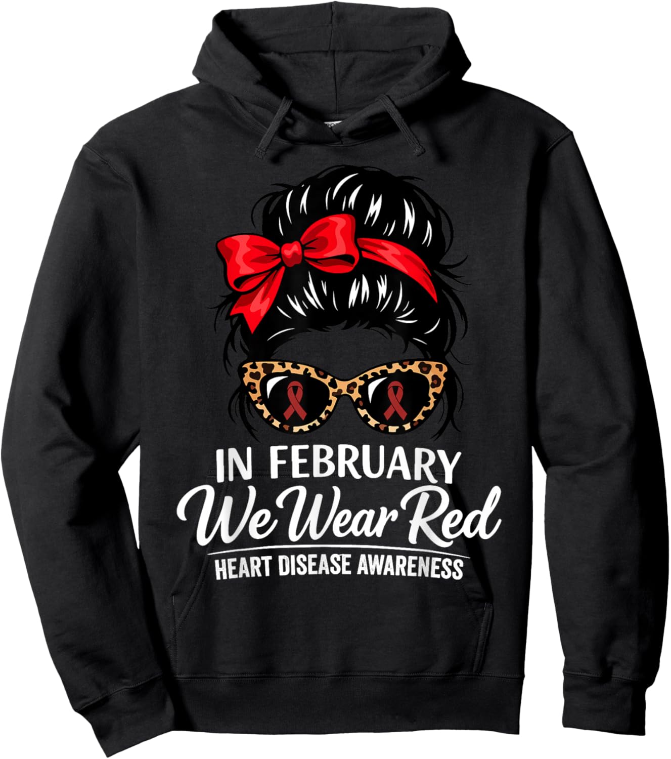 in February We Wear Red Heart Disease Awareness Red Ribbon Hoodie - Hoodie | Black