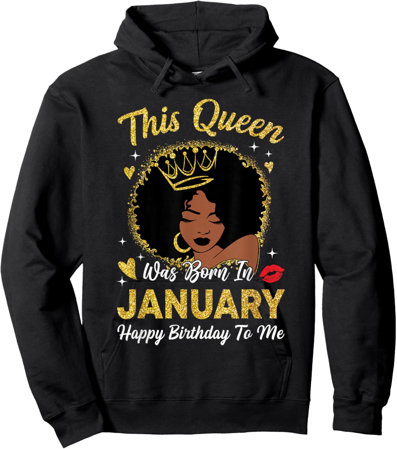 This Queen was Born in January Birthday Afro Woman Girl Hoodie - Hoodie | Black