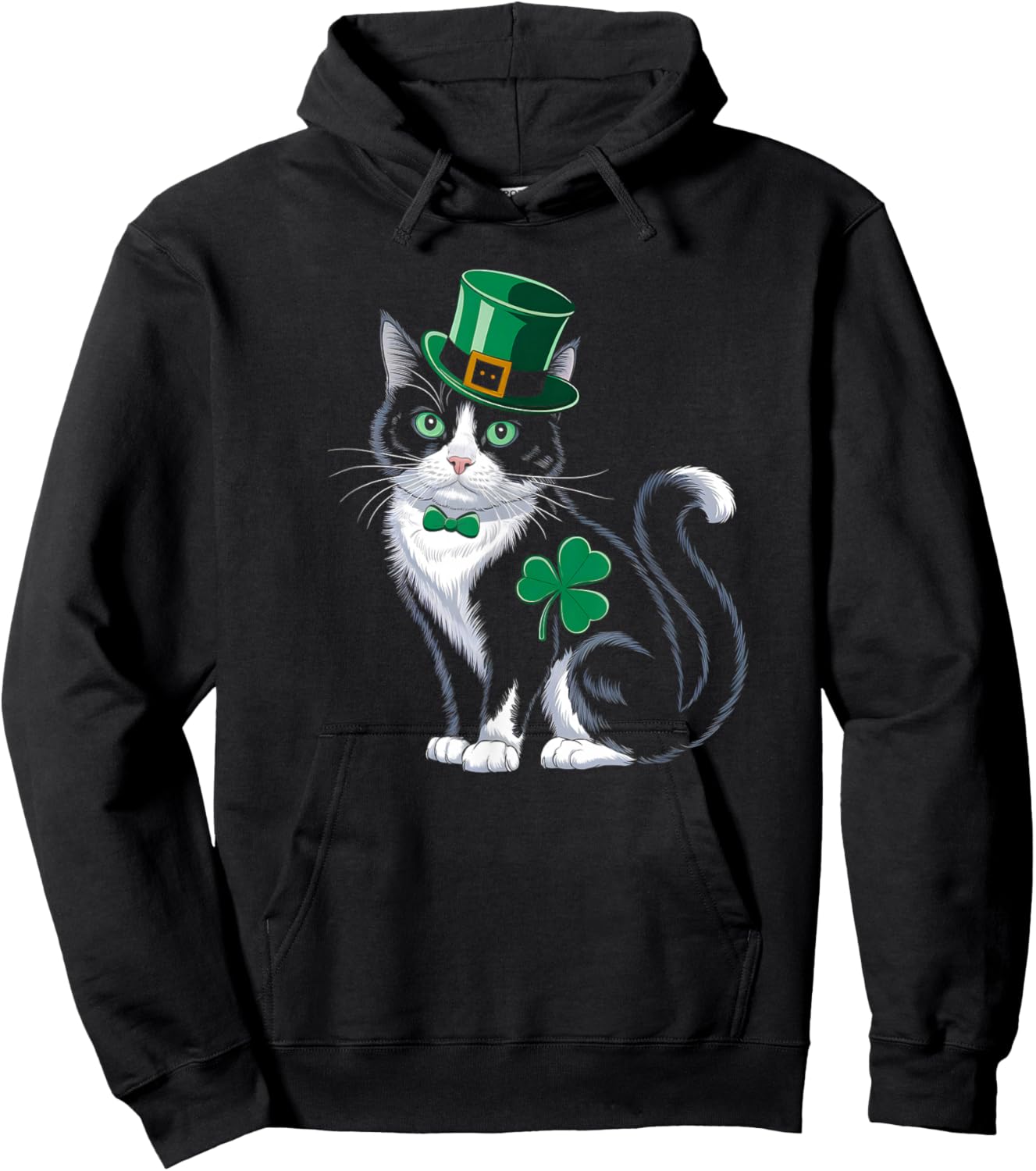Leprechaun Cat Shamrock St Patricks Day Kitten Pet Lover Hoodie - Hoodie | Black