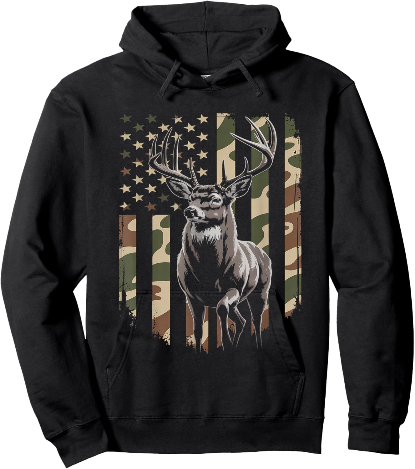 Deer Hunting Camo American Flag - Buck USA Hoodie - Hoodie | Black