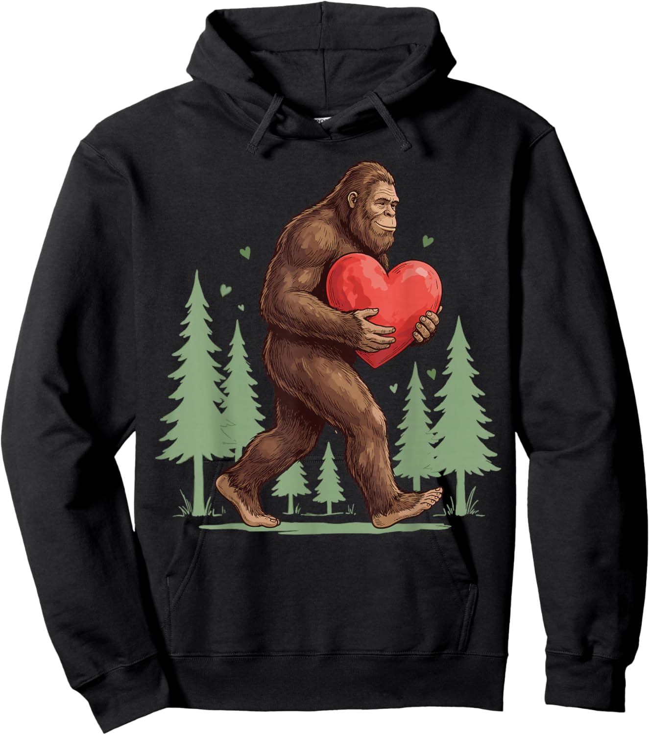 Funny Bigfoot Heart Love Valentines Day Boys Men Hoodie - Hoodie | Black
