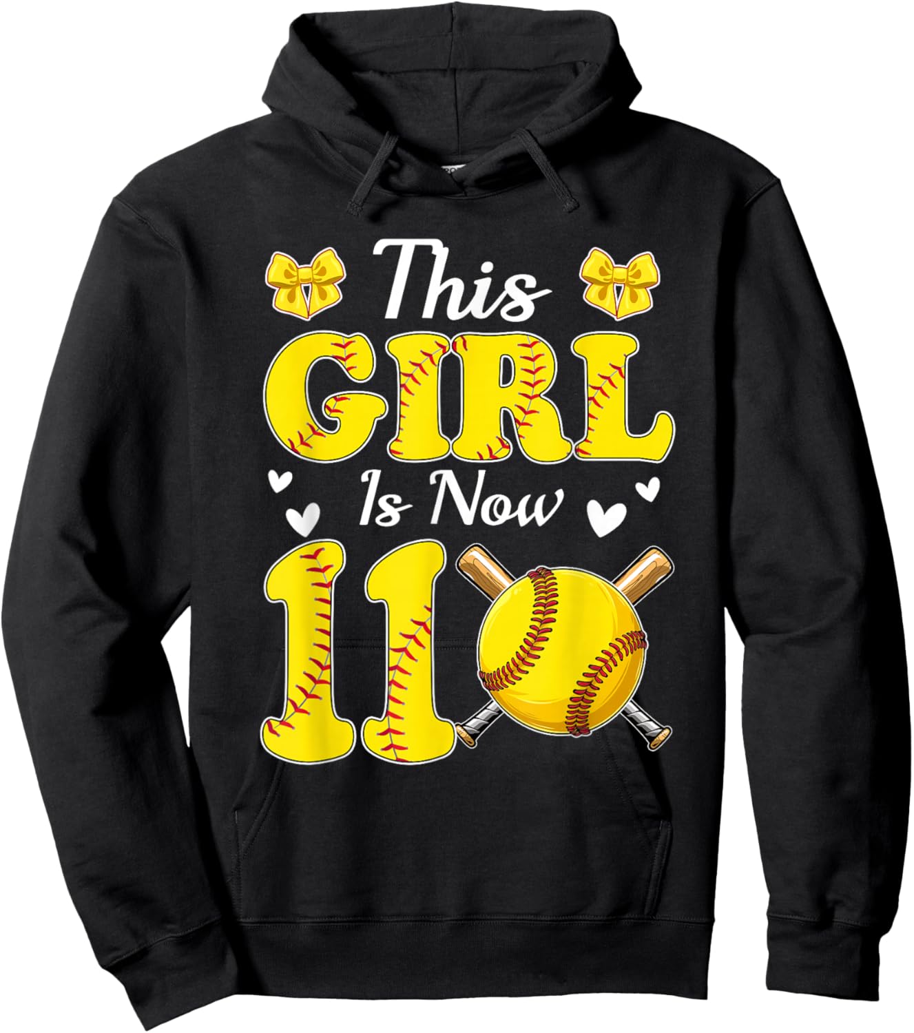 11th Birthday Softball This Baller is Now 11 Year Old Hoodie - Hoodie | Black