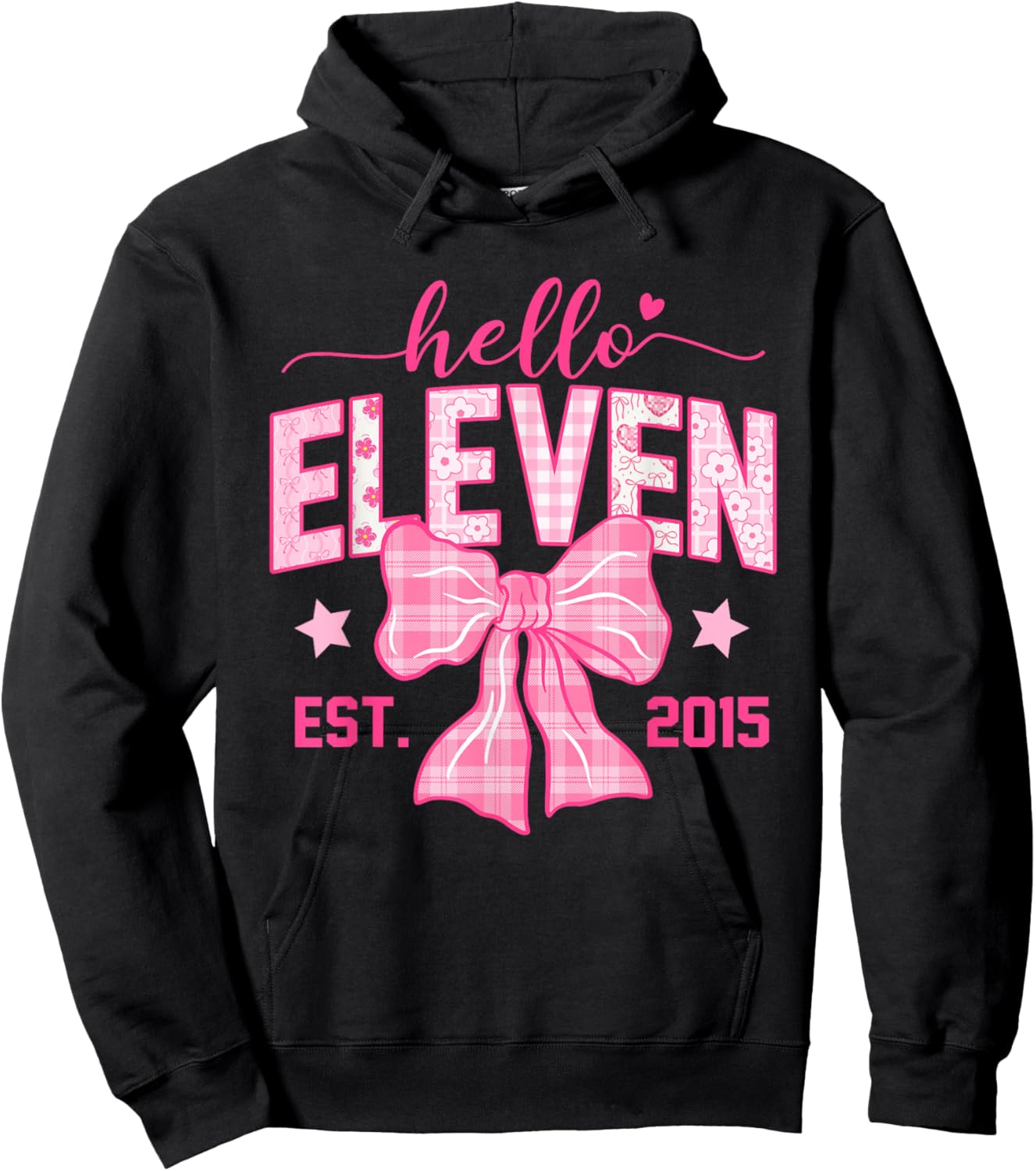 Hello Eleven Est 2015 Coquette Bow 11th Birthday Girl Hoodie - Hoodie | Black