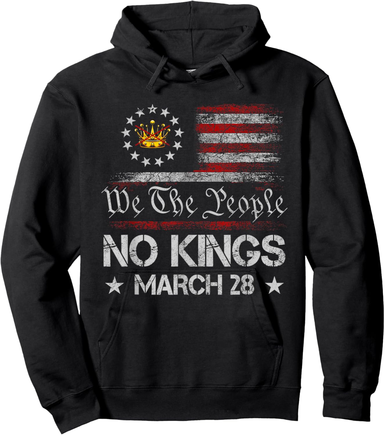 No Kings March 28 2026 No Kings Day US Flag Vintage Hoodie - Hoodie | Black