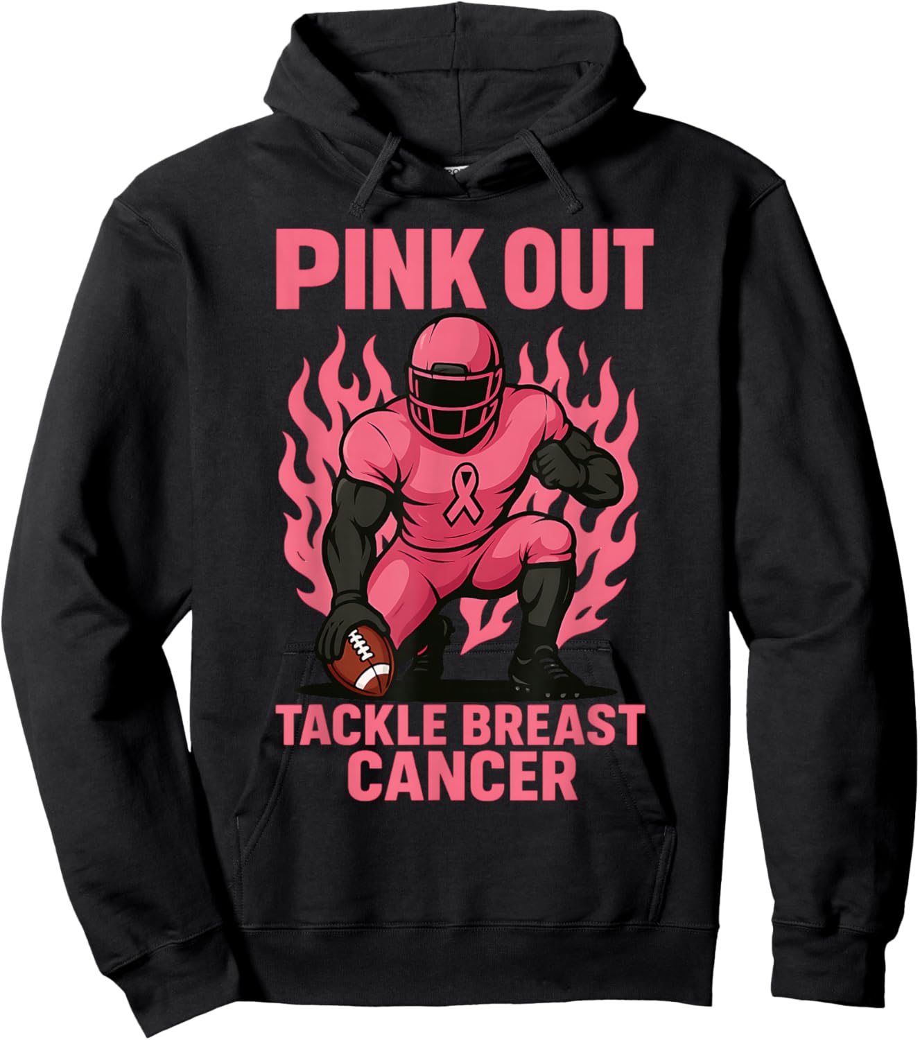Pink Out Tackle Football Breast Cancer Awareness Hoodie - Hoodie | Black